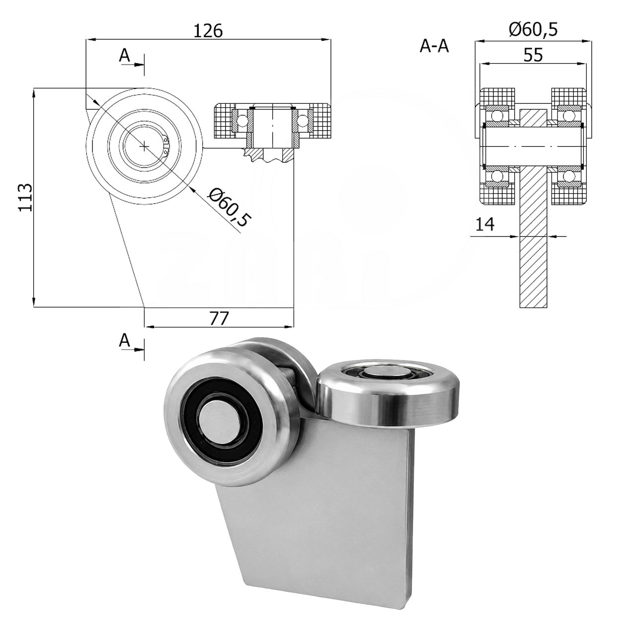 Torwagen für Schiebetore - für Profile 70 x 70 mm - Wandstärke 4 mm: G-3MM-70