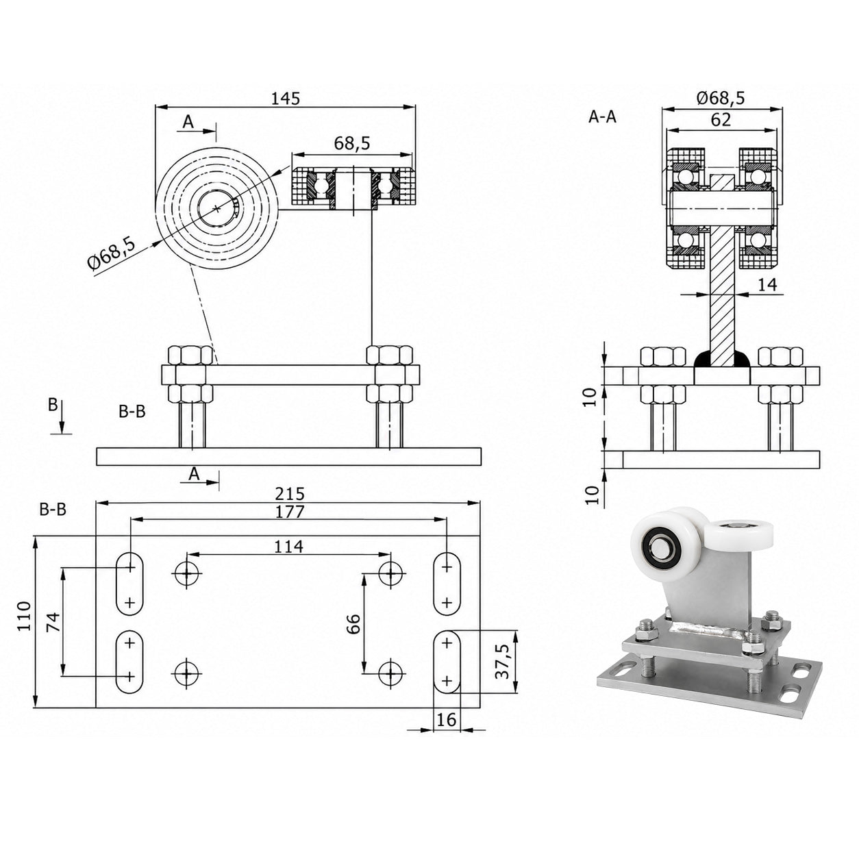 Torwagen für Schiebetore - für Profile 80 x 80 mm - Wandstärke 5 mm: R-3T-80