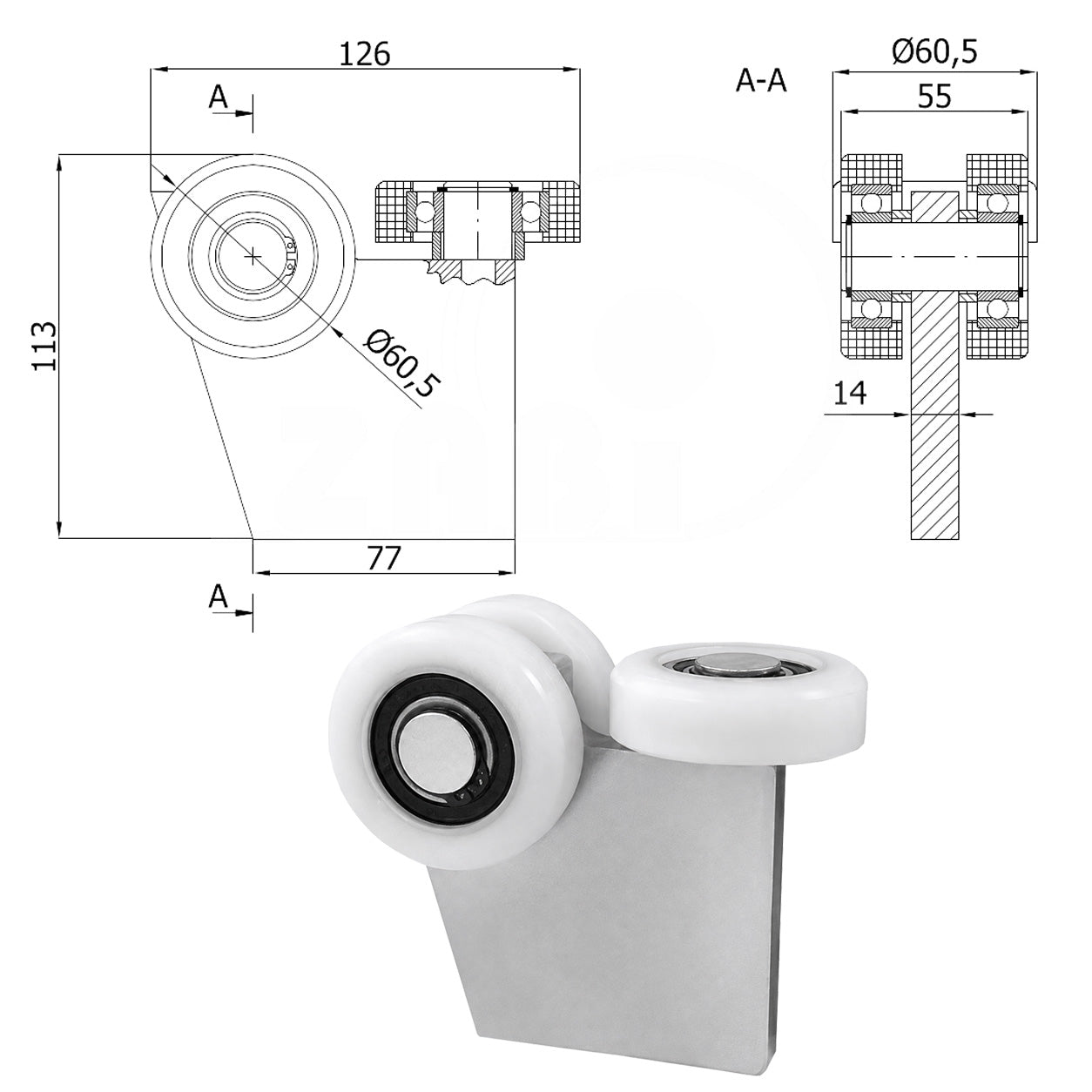 Torwagen für Schiebetore - für Profile 70 x 70 mm - Wandstärke 4 mm: G-3T-70