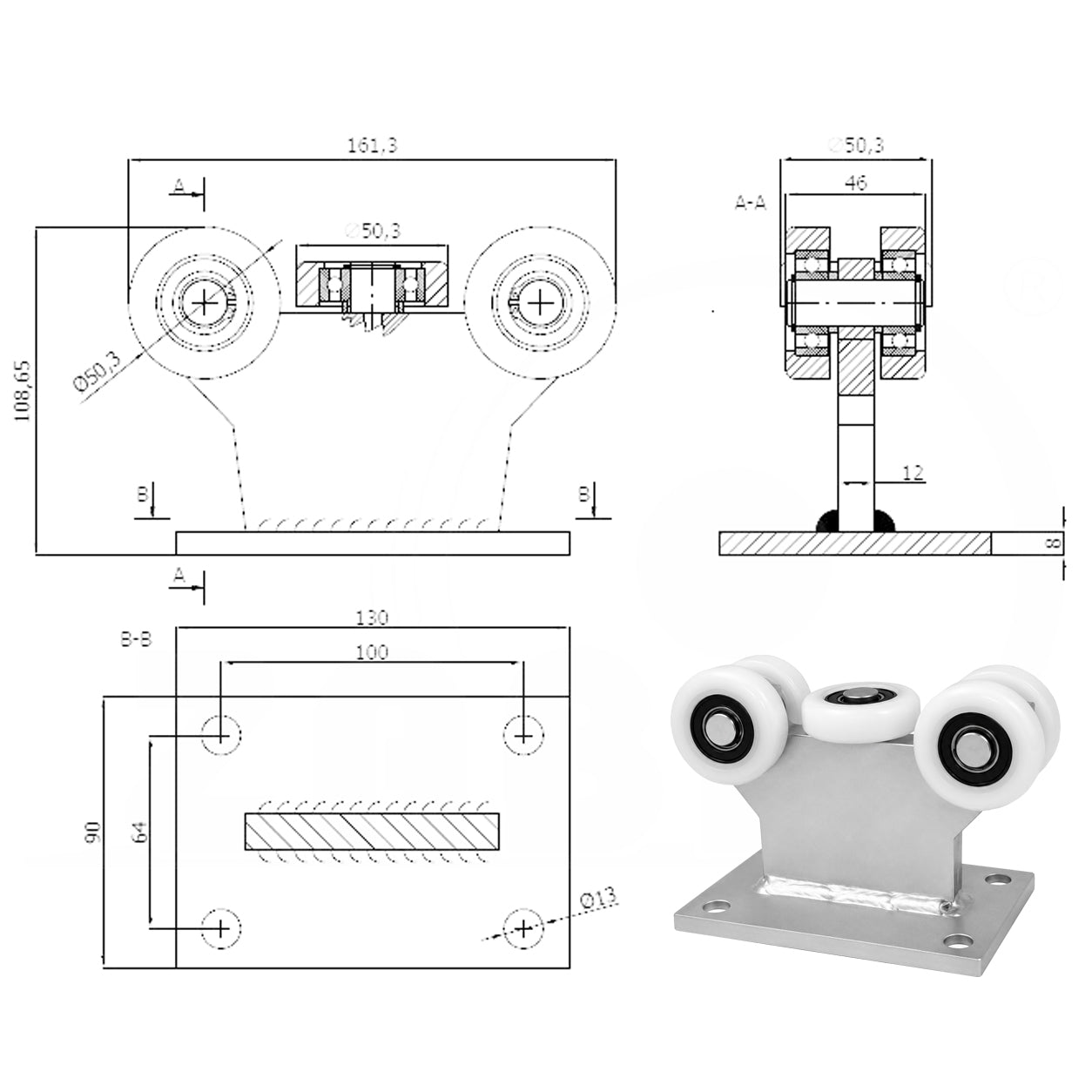 Torwagen für Schiebetore - für Profile 60 x 60 mm - Wandstärke 4 mm: 5T-60/4