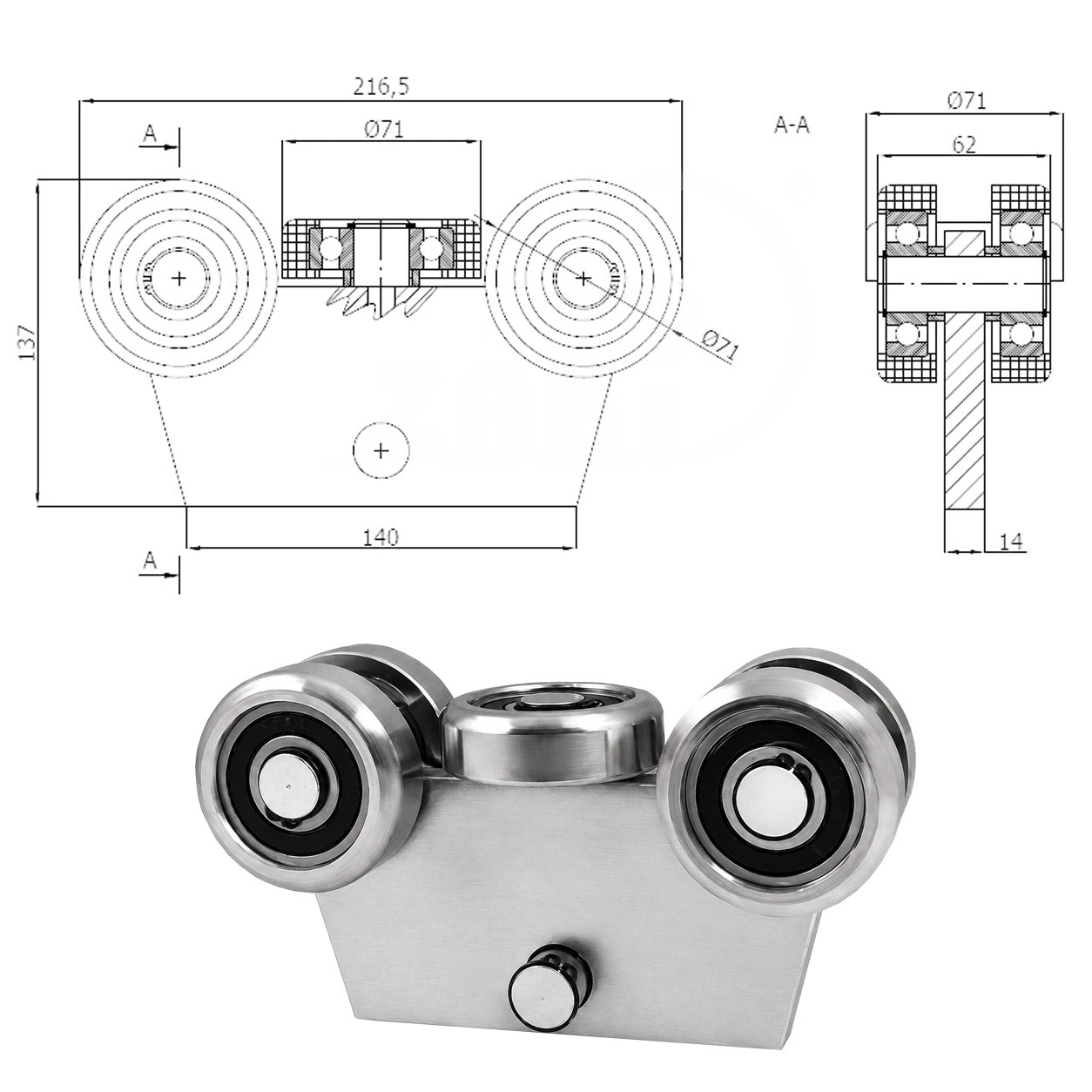 Torwagen für Schiebetore - für Profile 80 x 80 mm - Wandstärke 4 mm: WG-5MM-80/4