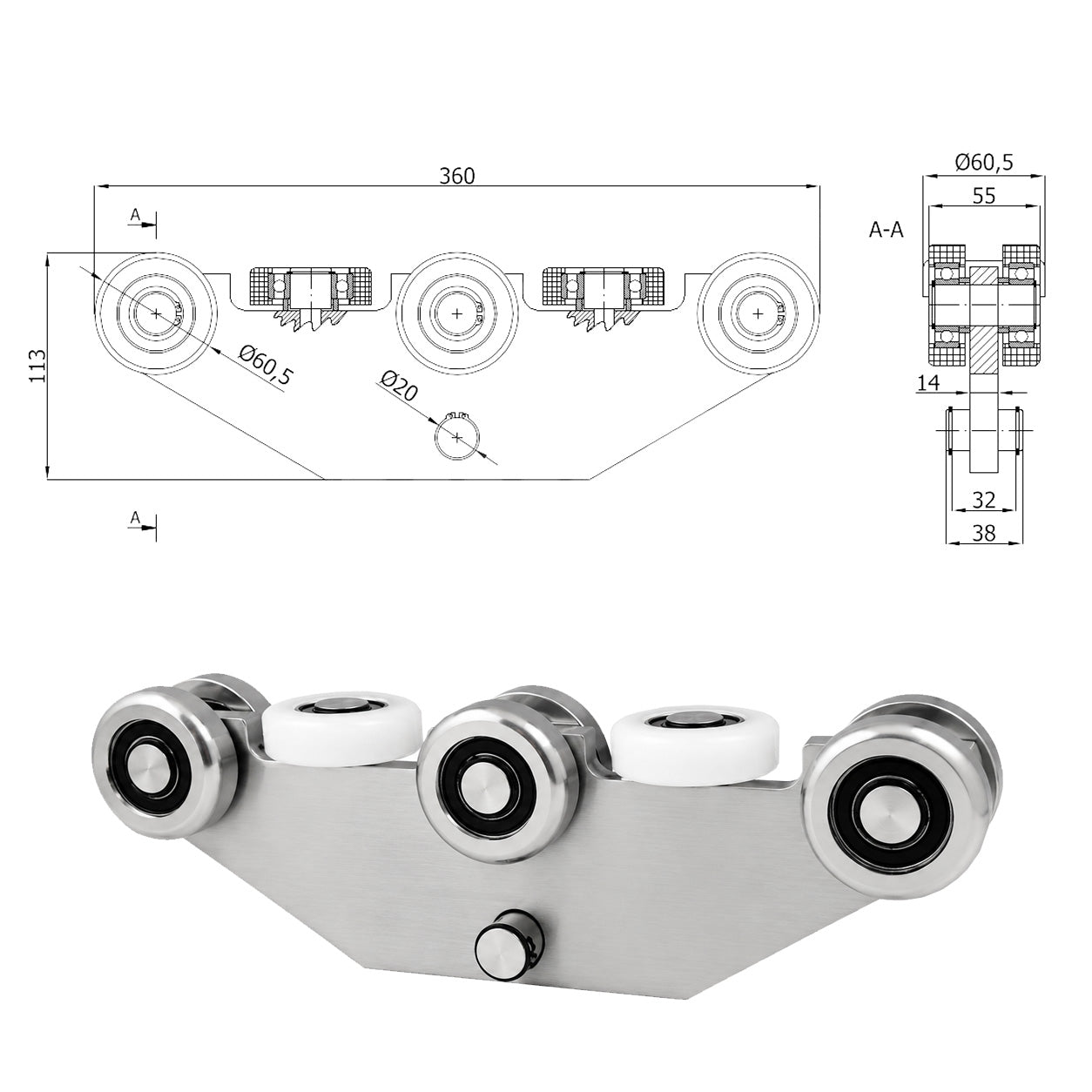 Torwagen für Schiebetore - für Profile 70 x 70 mm - Wandstärke 4 mm: WG-8M-70