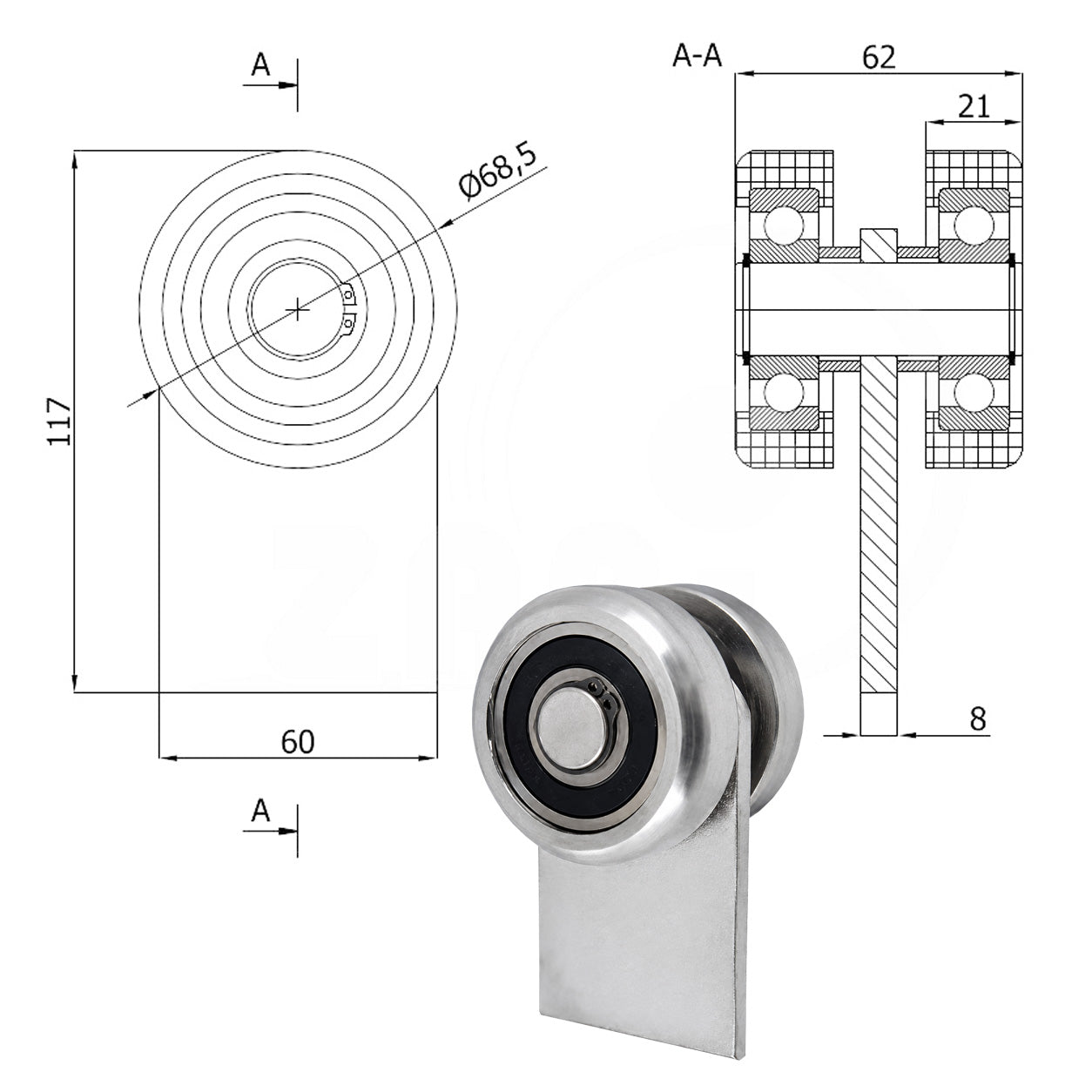 Torwagen für Schiebetore - für Profile 80 x 80 mm - Wandstärke 5 mm: P-2M-80