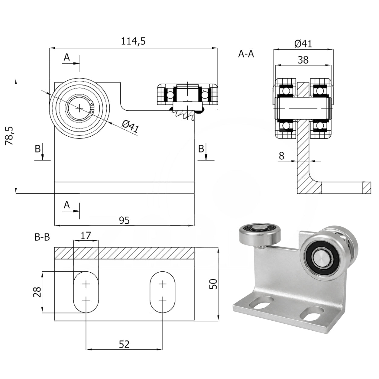 Torwagen für Schiebetore - für Profile 50 x 50 mm - Wandstärke 4 mm: P-3M-50/4
