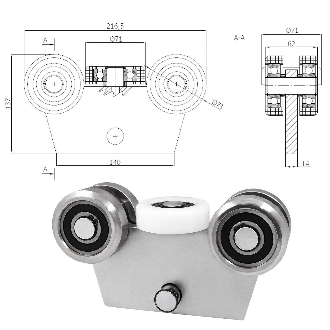 Torwagen für Schiebetore - für Profile 80 x 80 mm - Wandstärke 4 mm: WG-5M-80/4