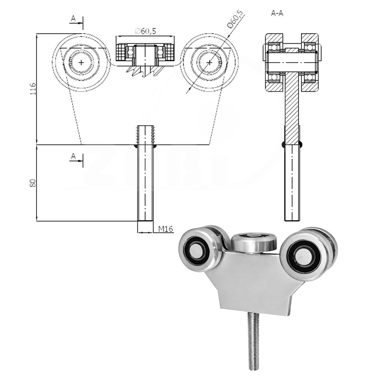 Torwagen für Schiebetore - für Profile 70 x 70 mm - Wandstärke 4 mm: G-5MM-70/M16