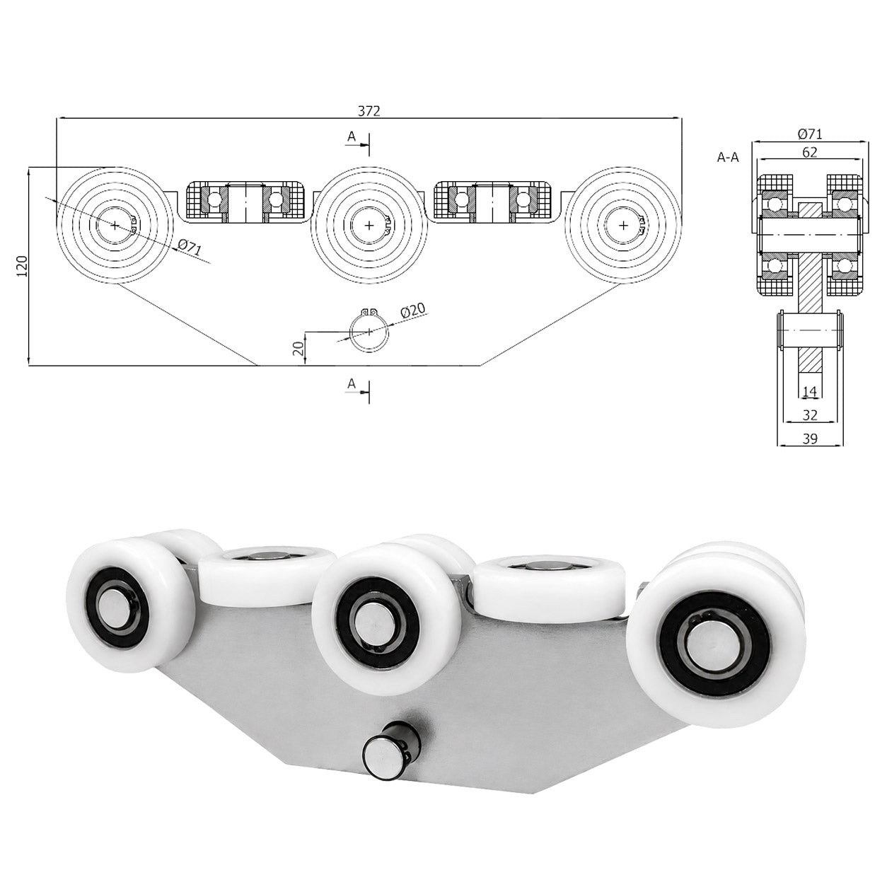 Torwagen für Schiebetore - für Profile 80 x 80 mm - Wandstärke 4 mm: WG-8T-80/4