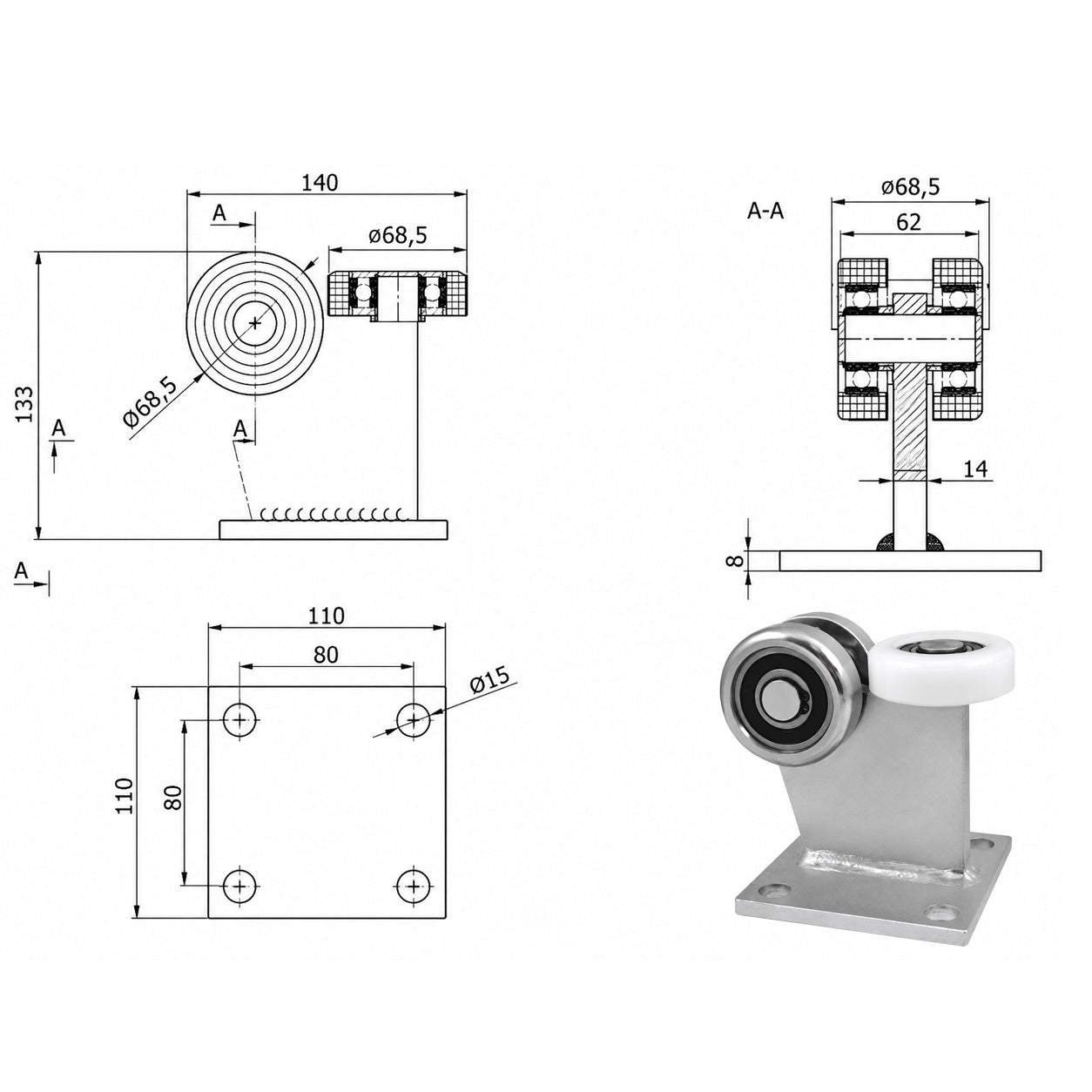 Torwagen für Schiebetore - für Profile 80 x 80 mm - Wandstärke 5 mm: 3M-80M