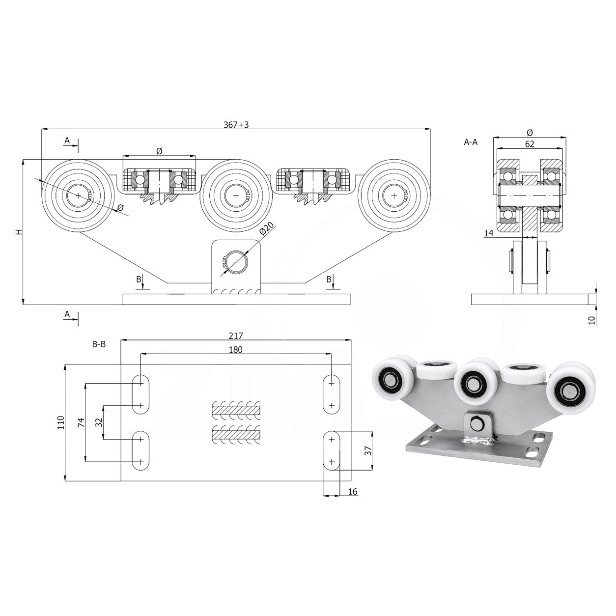 Torwagen für Schiebetore - für Profile 80 x 80 mm - Wandstärke 4 mm: W-8T-80/4