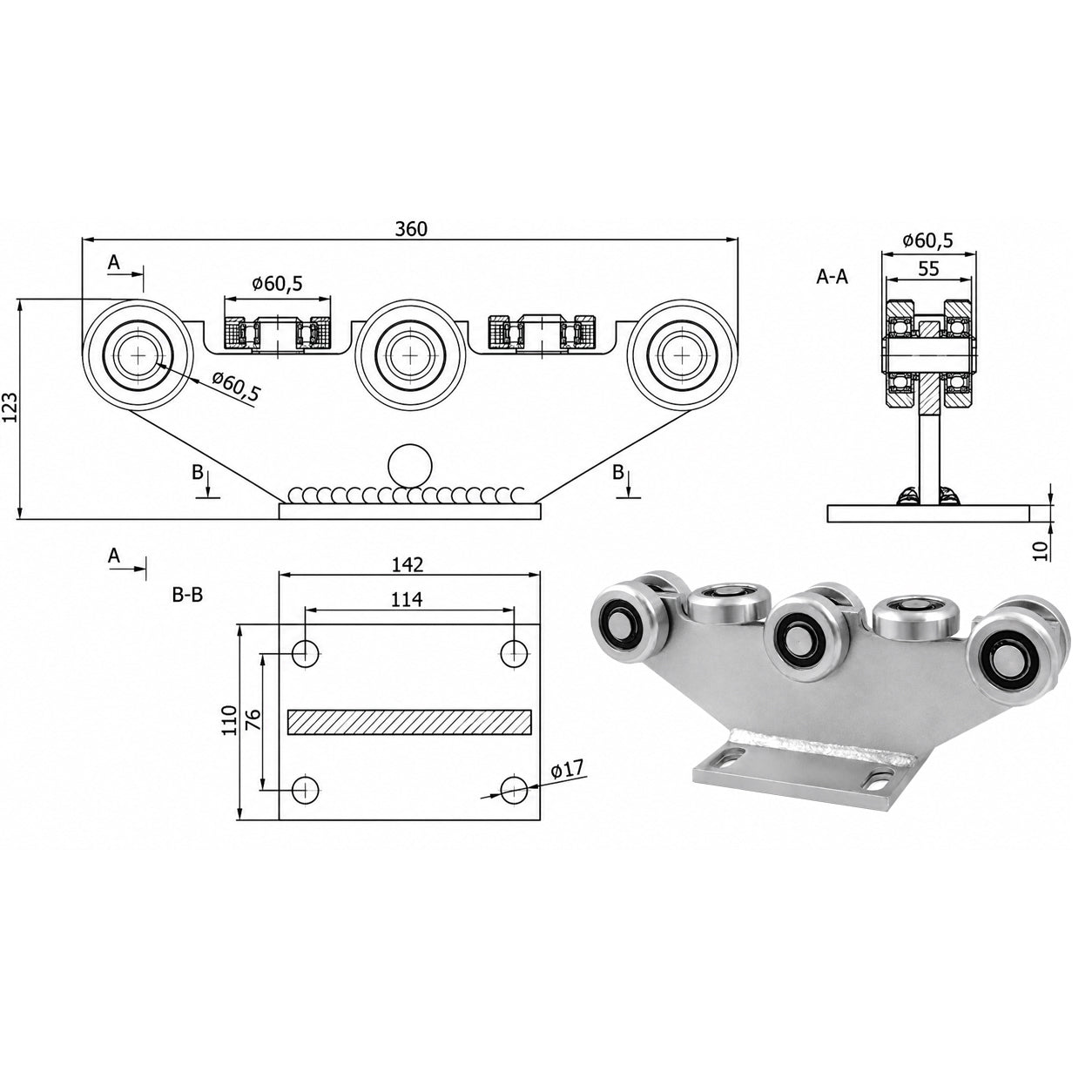 Torwagen für Schiebetore - für Profile 70 x 70 mm - Wandstärke 4 mm: 8MM-70