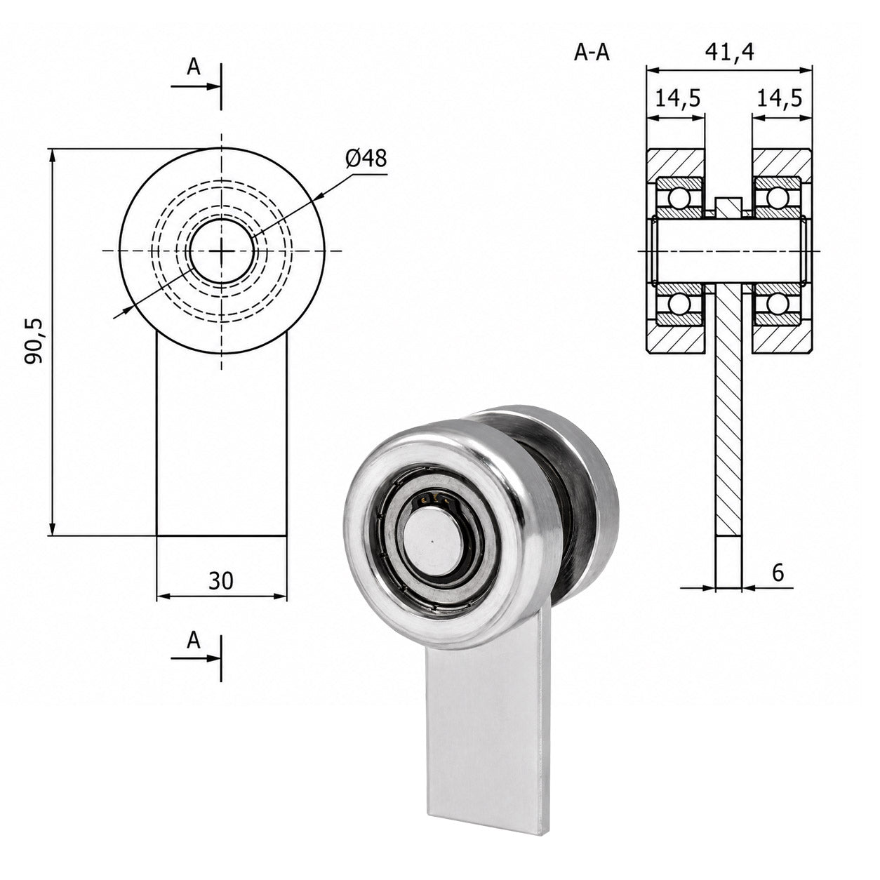 Torwagen für Schiebetore bis 180 °C – für Profile 60 × 60 mm – Wandstärke 4 mm: P-2M-60/4E