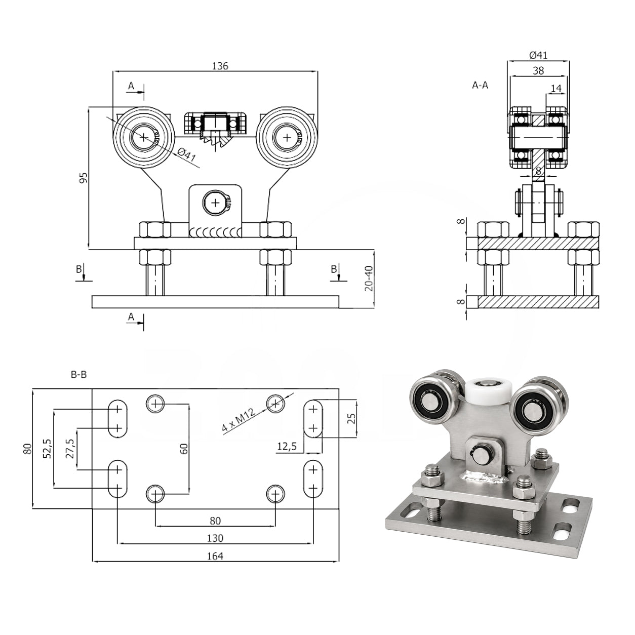 Torwagen für Schiebetore - für Profile 50 x 50 mm - Wandstärke 4 mm: WR-5M-50/4