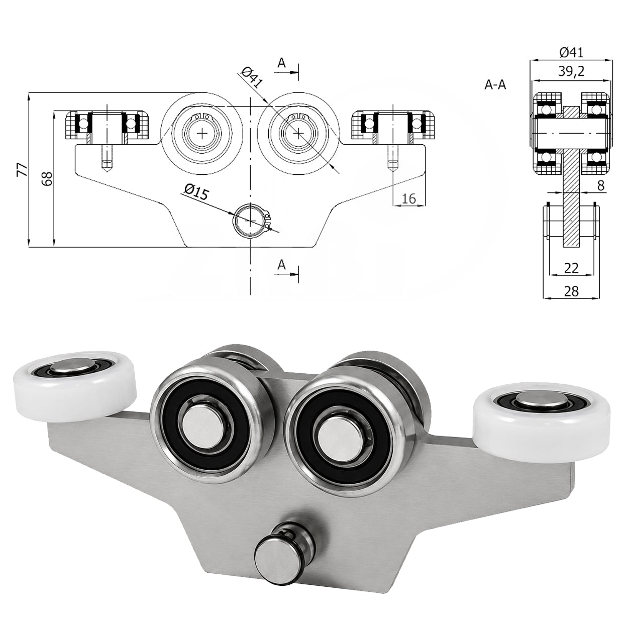 Torwagen für Schiebetore - für Profile 50 x 50 mm - Wandstärke 4 mm: WG-6M-50/4