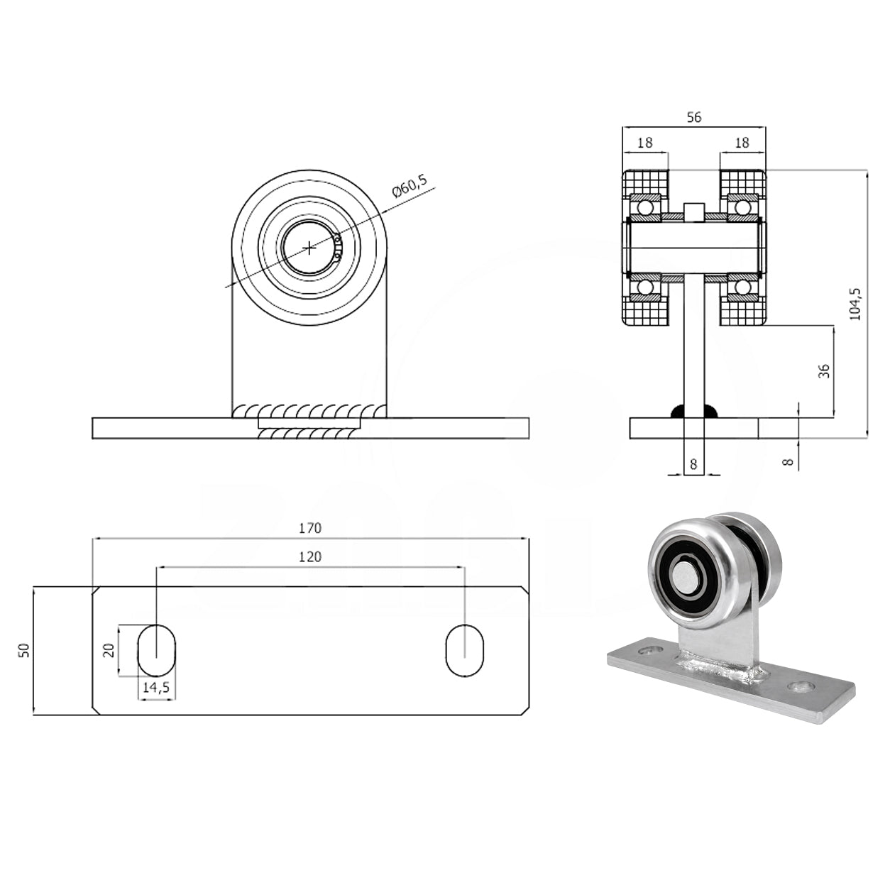 Torwagen für Schiebetore - für Profile 70 x 70 mm - Wandstärke 4 mm: 2M-70