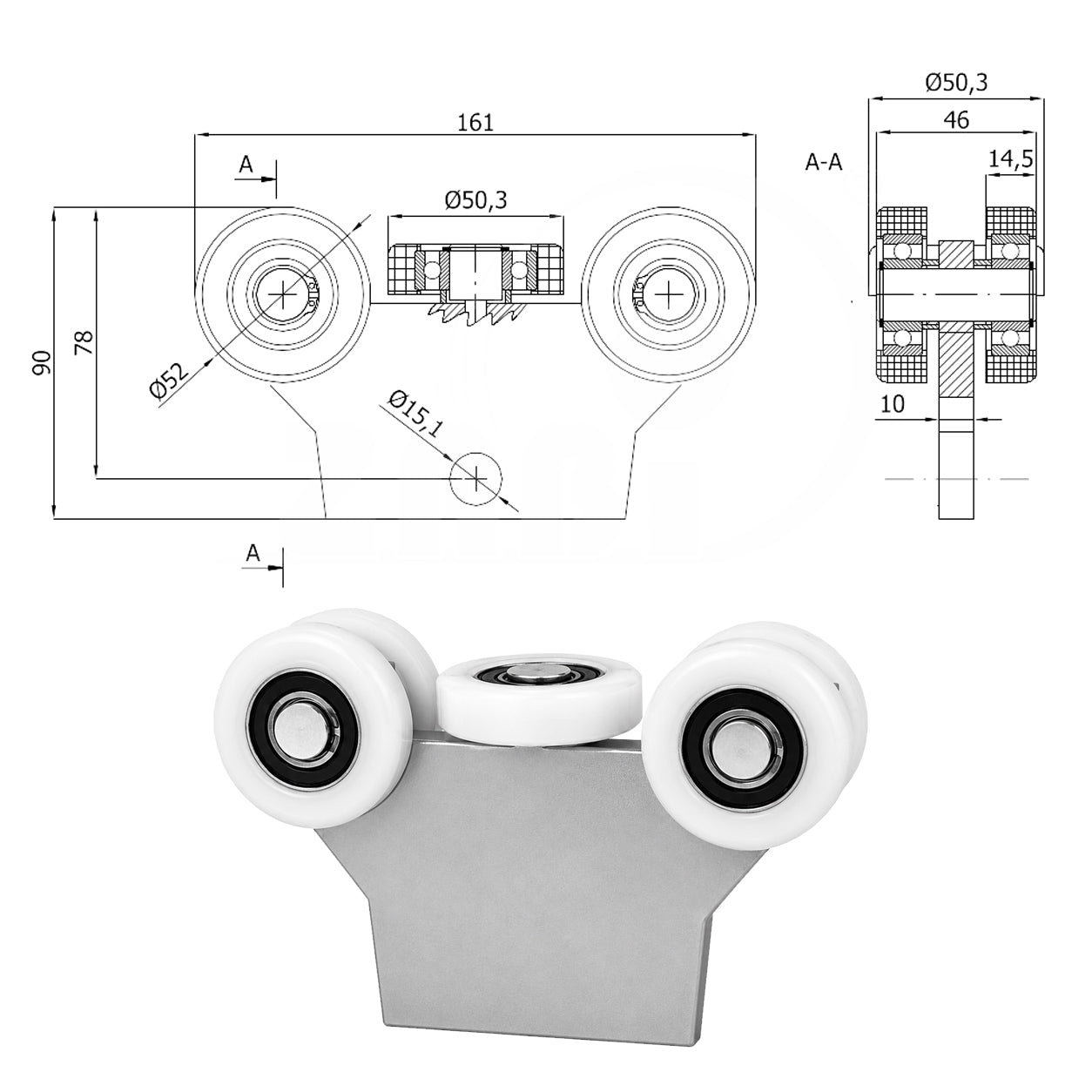 Torwagen für Schiebetore - für Profile 60 x 60 mm - Wandstärke 4 mm: G-5T-60/4