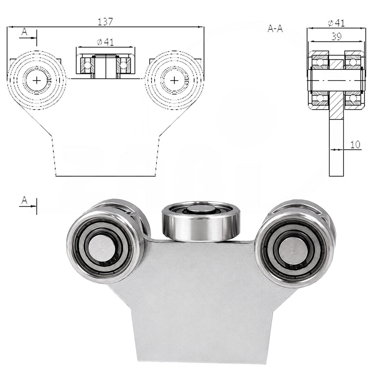 Torwagen für Schiebetore bis 180 °C – für Profile 50 × 50 mm – Wandstärke 2,5 mm: G-5MM-50E