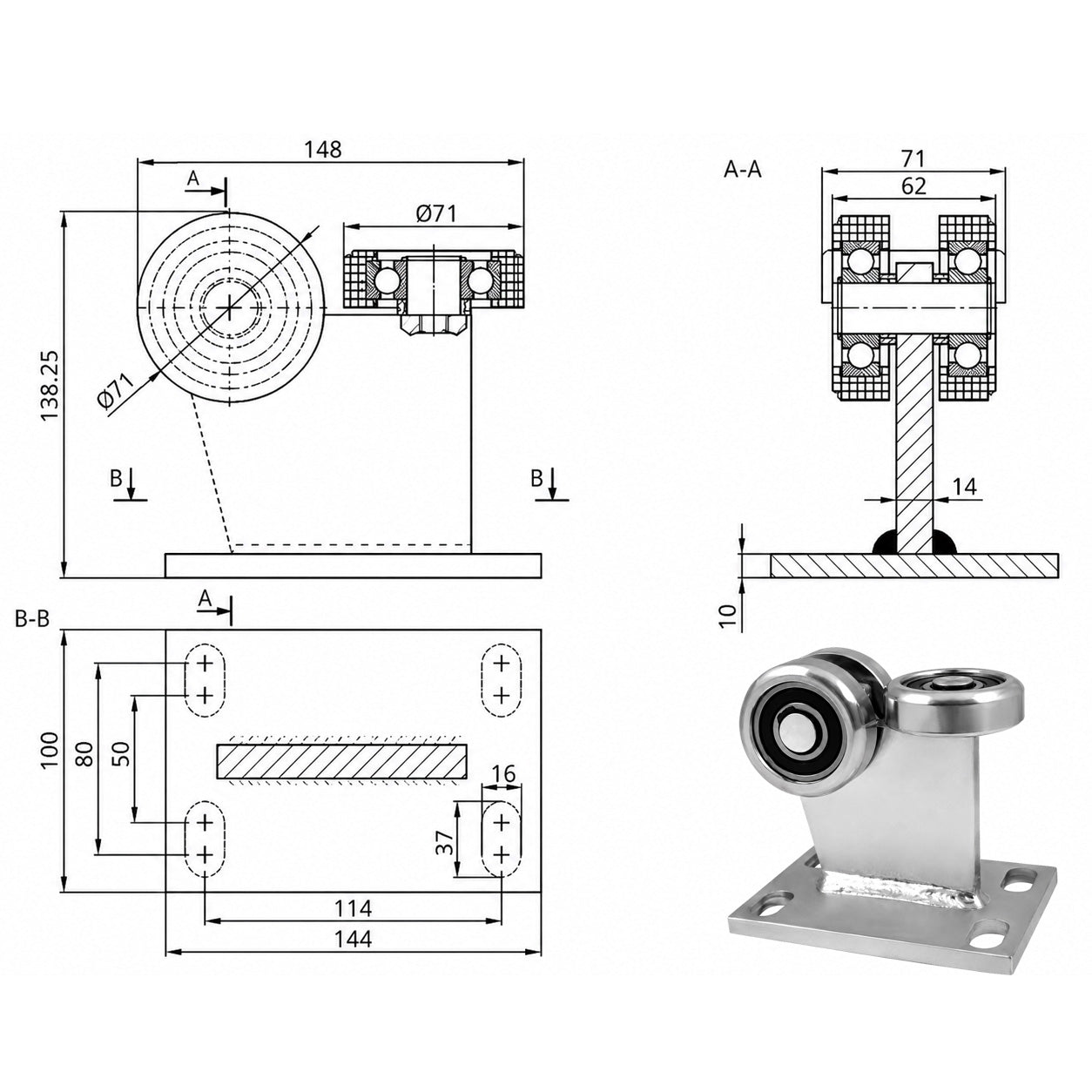Torwagen für Schiebetore - für Profile 80 x 80 mm - Wandstärke 4 mm: 3MM-80/4