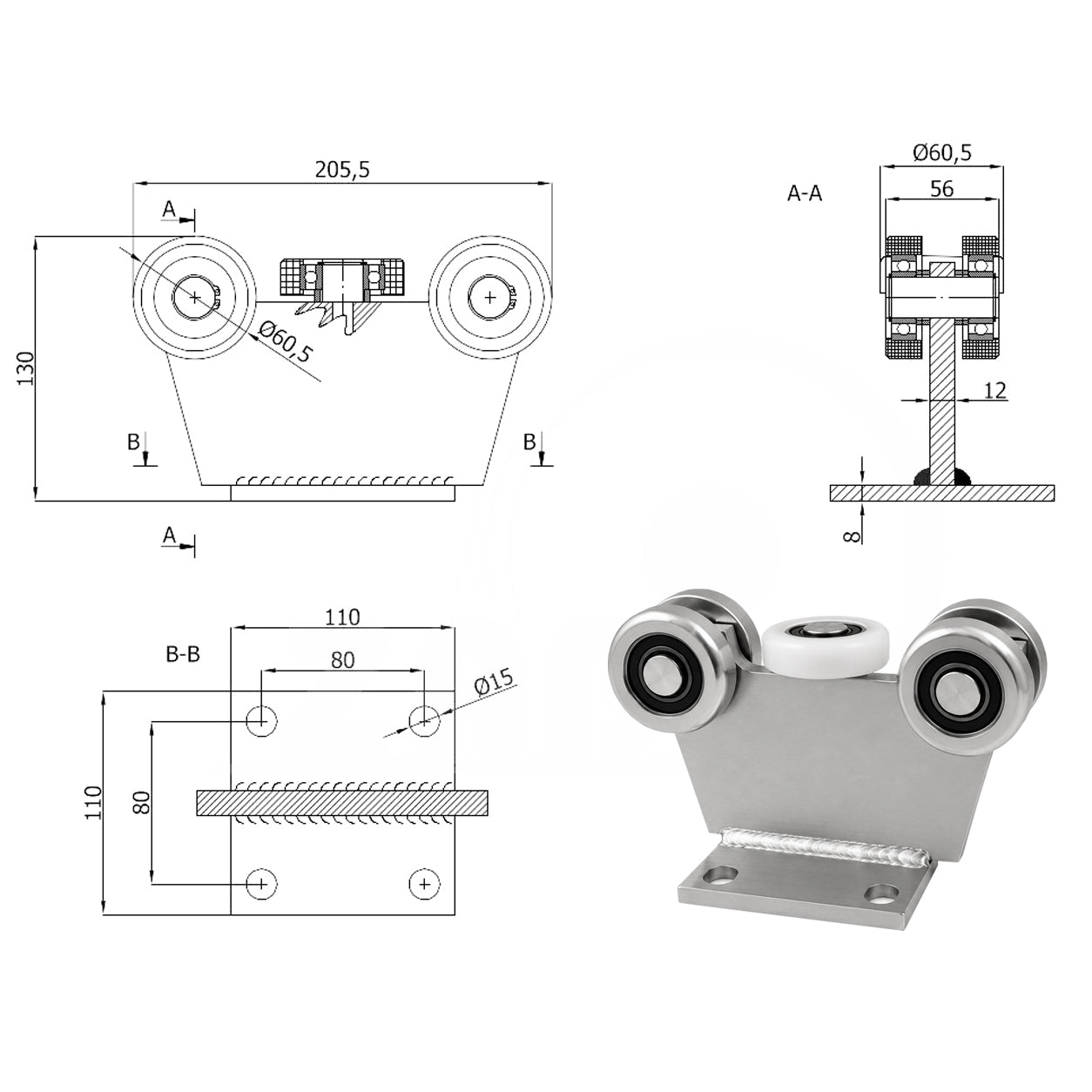 Torwagen für Schiebetore - für Profile 70 x 70 mm - Wandstärke 4 mm: 5M-70M