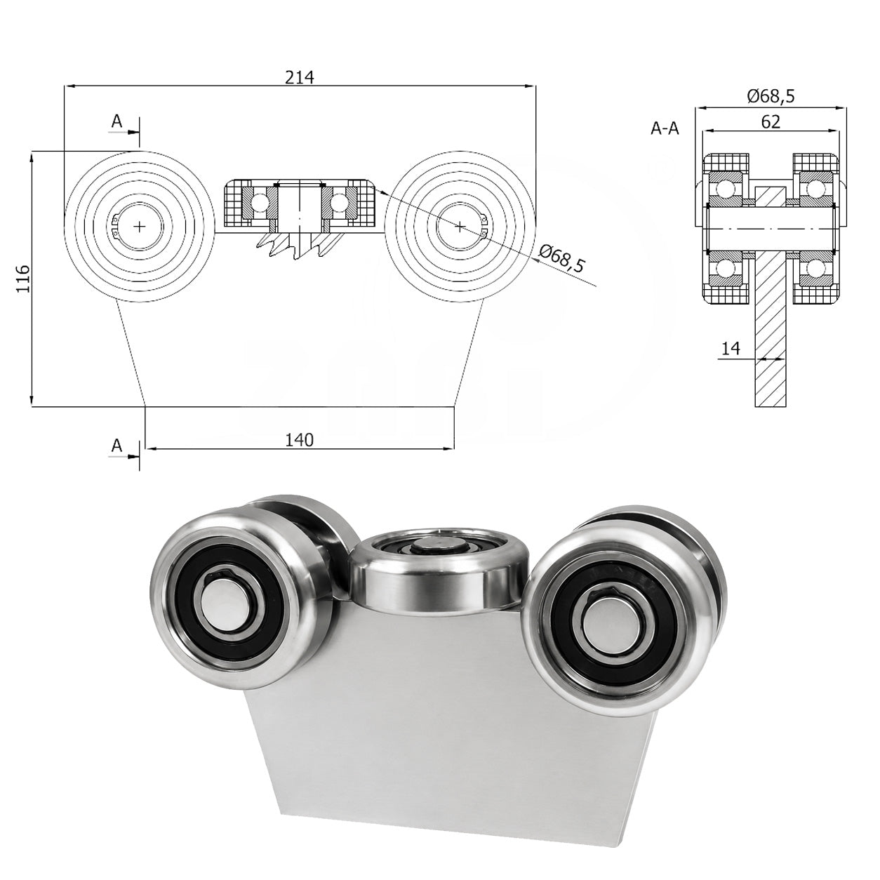 Torwagen für Schiebetore - für Profile 80 x 80 mm - Wandstärke 5 mm: G-5MM-80