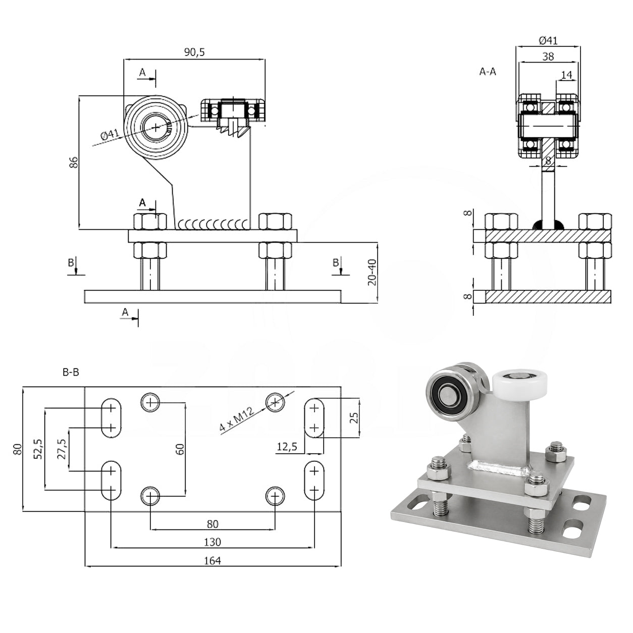 Torwagen für Schiebetore - für Profile 50 x 50 mm - Wandstärke 4 mm: R-3M-50/4