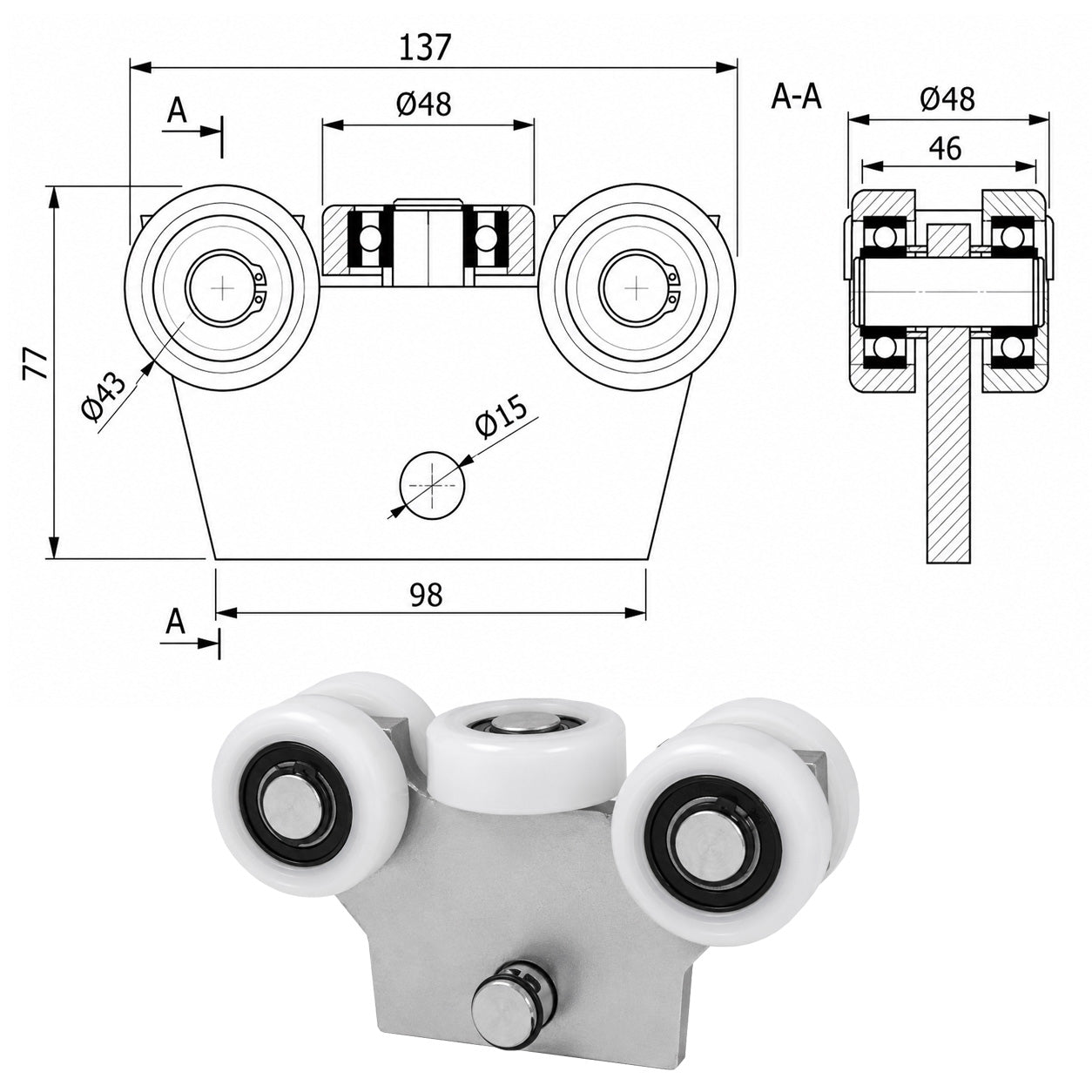 Torwagen für Schiebetore - für Profile 50x55 mm - Wandstärke 2,5 mm: WG-5T-50/55
