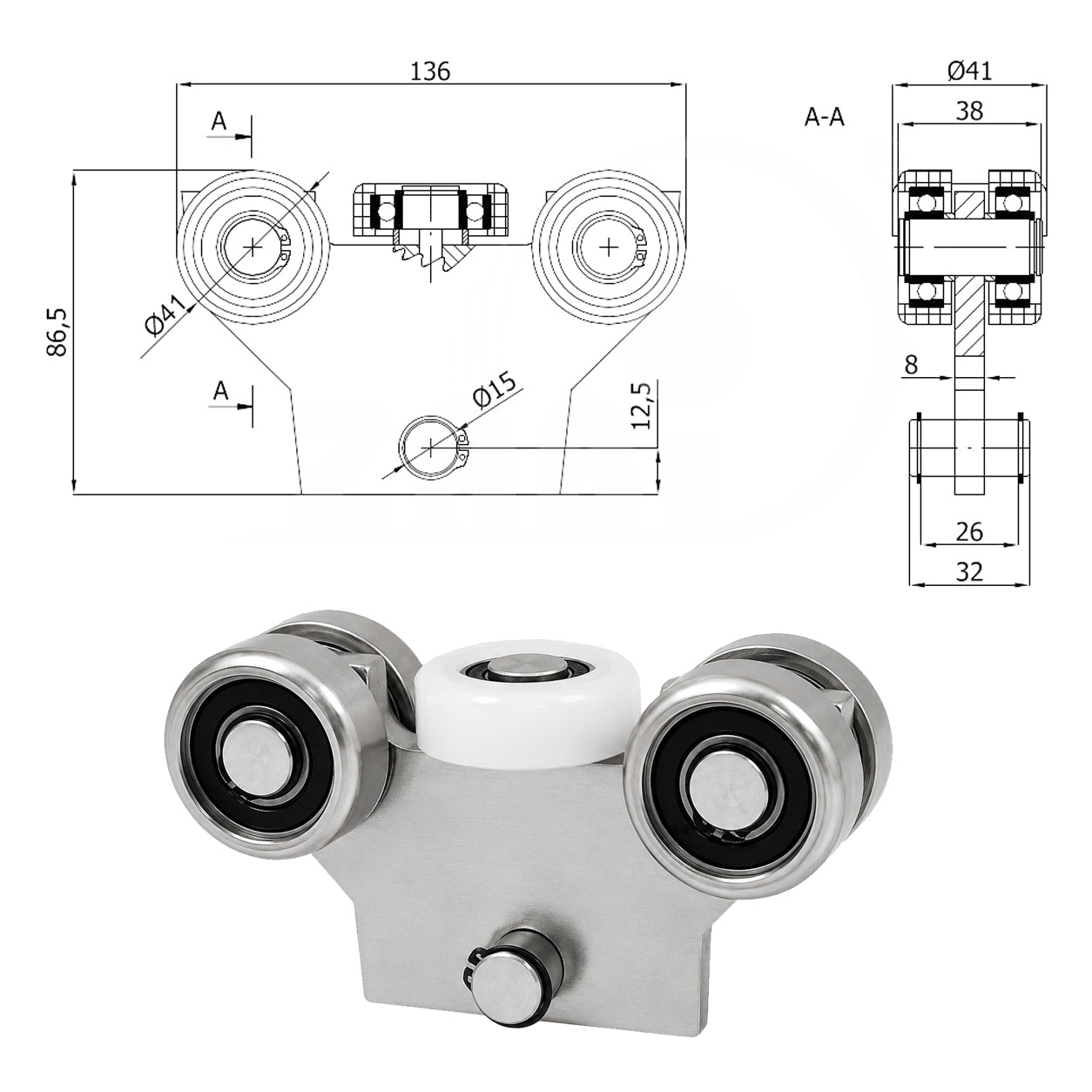 Torwagen für Schiebetore - für Profile 50 x 50 mm - Wandstärke 4 mm: WG-5M-50/4
