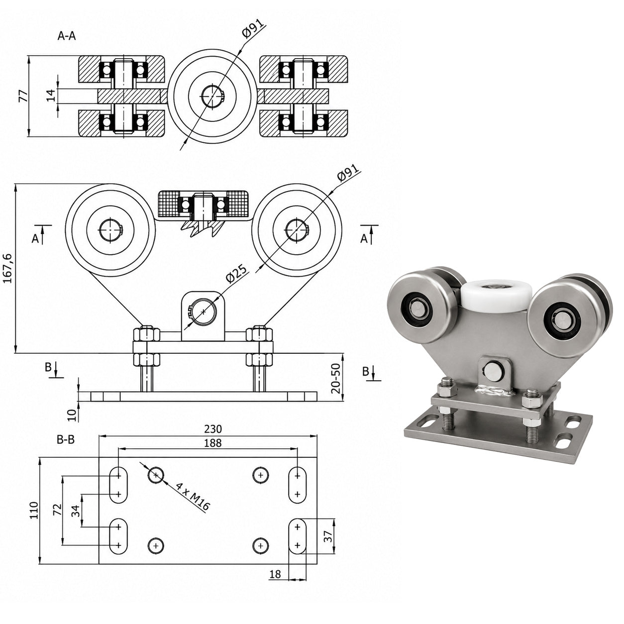 Torwagen für Schiebetore - für Profile 100x100 mm - Wandstärke 4 mm: WR-5MM-100