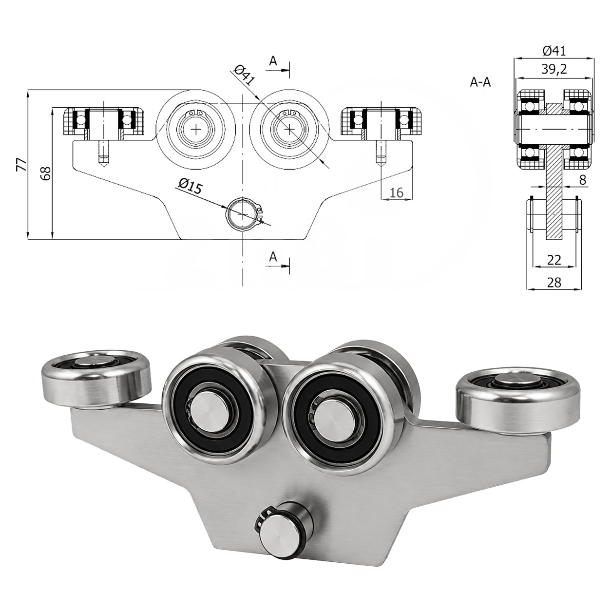 Torwagen für Schiebetore - für Profile 50 x 50 mm - Wandstärke 4 mm: WG-6MM-50/4