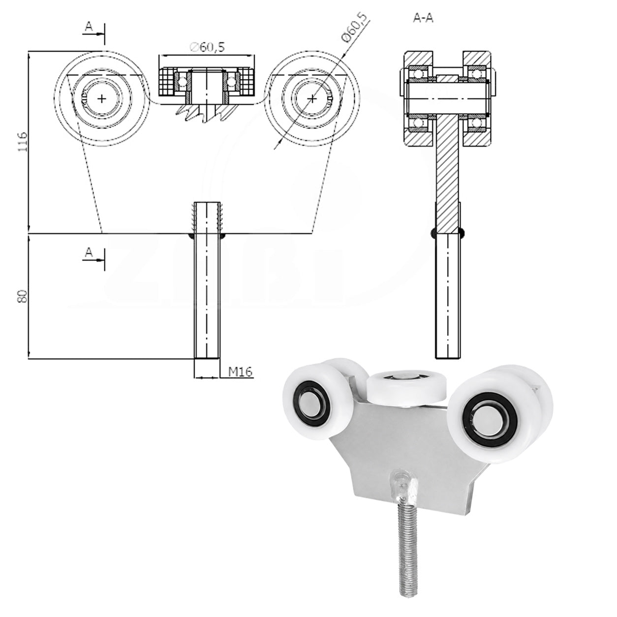 Torwagen für Schiebetore - für Profile 70 x 70 mm - Wandstärke 4 mm: G-5T-70/M16