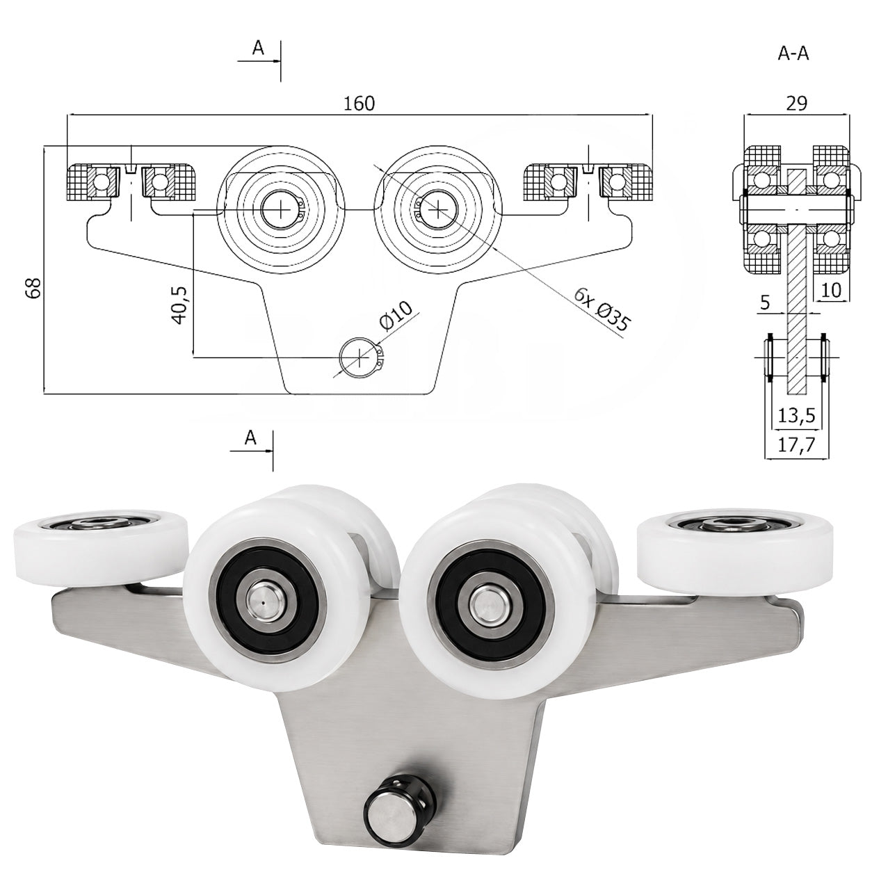 Torwagen für Schiebetore - für Profile 40x40 mm - Wandstärke 2 mm: WG-6T-40