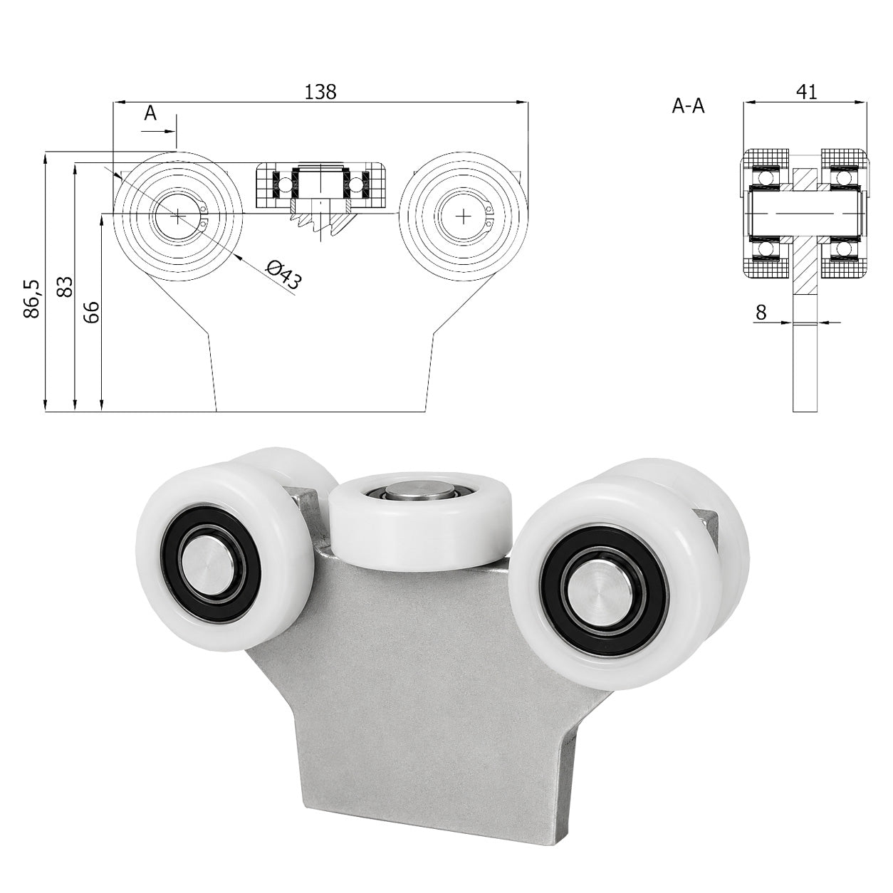 Torwagen für Schiebetore - für Profile 50x50 mm - Wandstärke 2,5 mm: G-5T-50