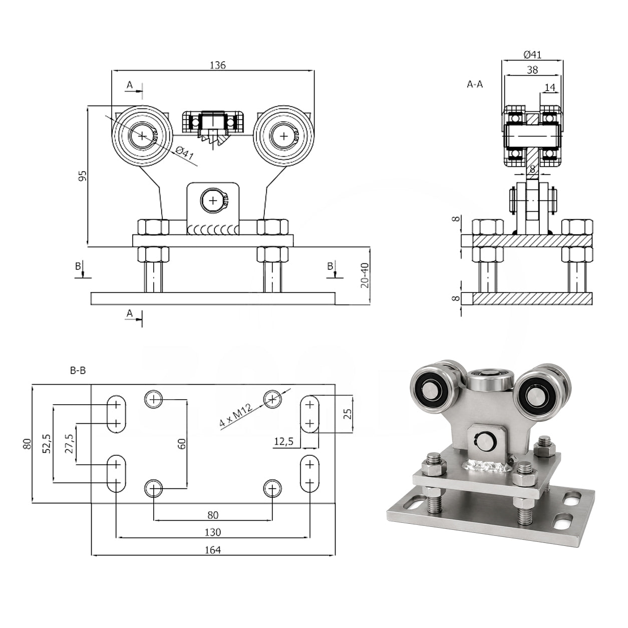 Torwagen für Schiebetore - für Profile 50 x 50 mm - Wandstärke 4 mm: WR-5MM-50/4