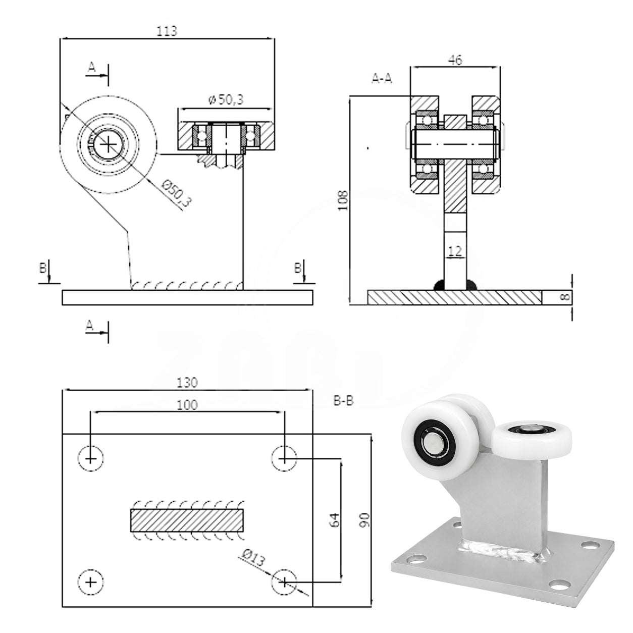 Torwagen für Schiebetore - für Profile 60 x 60 mm - Wandstärke 4 mm: 3T-60/4