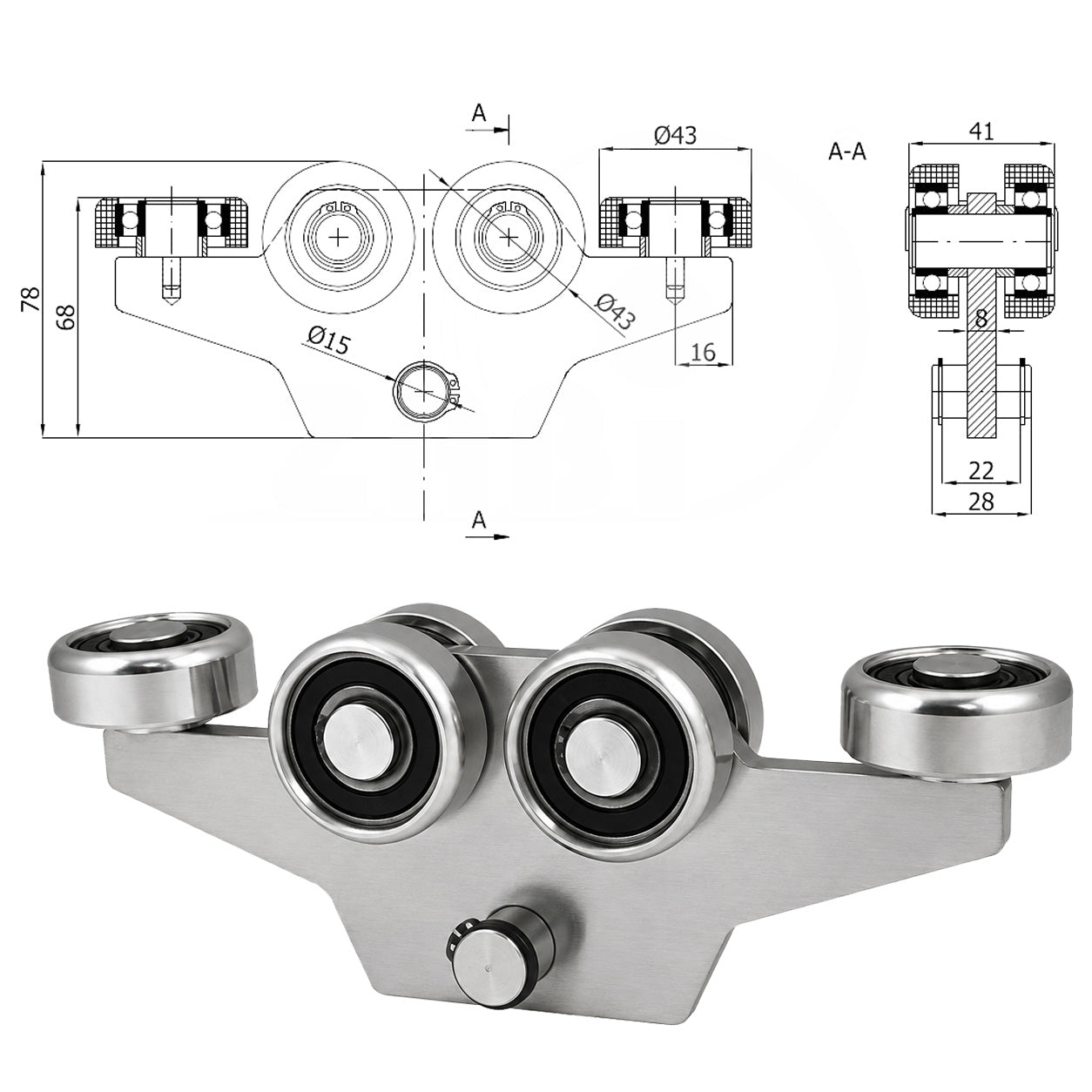 Torwagen für Schiebetore - für Profile 50x50 mm - Wandstärke 2,5 mm: WG-6MM-50
