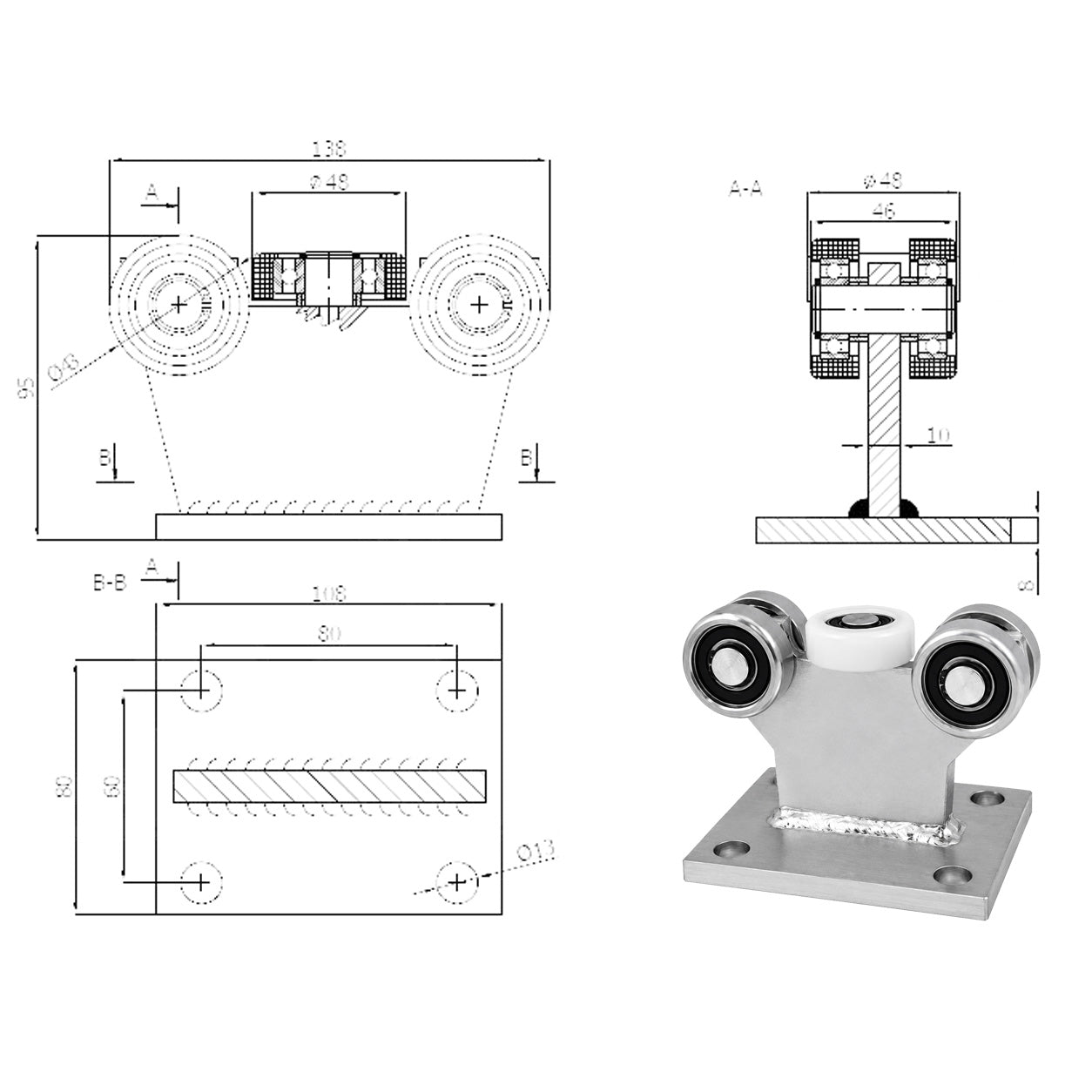 Torwagen für Schiebetore - für Profile 50x55 mm - Wandstärke 2,5 mm: 5M-50/55