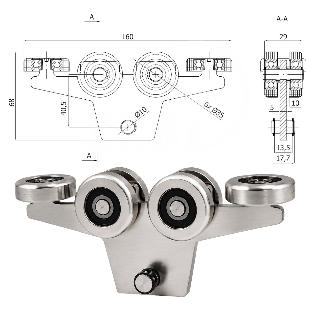 Torwagen für Schiebetore - für Profile 40x40 mm - Wandstärke 2 mm: WG-6MM-40