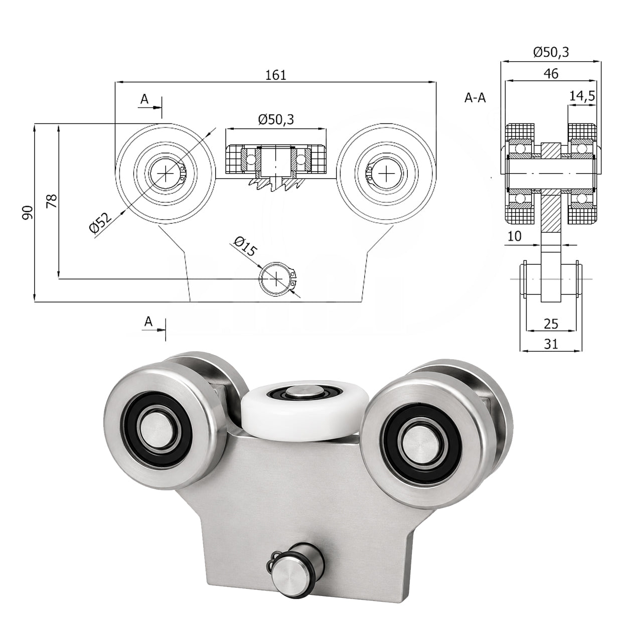 Torwagen für Schiebetore - für Profile 60 x 60 mm - Wandstärke 4 mm: W-5M-60/4