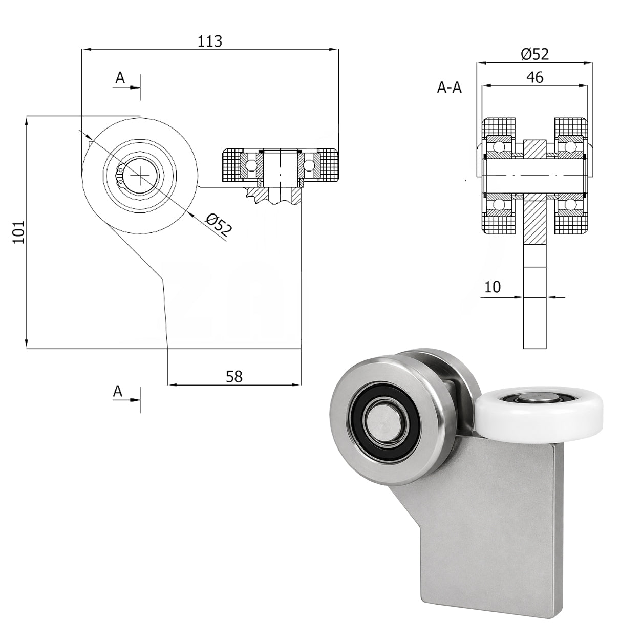 Torwagen für Schiebetore - für Profile 60 x 60 mm - Wandstärke 3 mm: G-3M-60