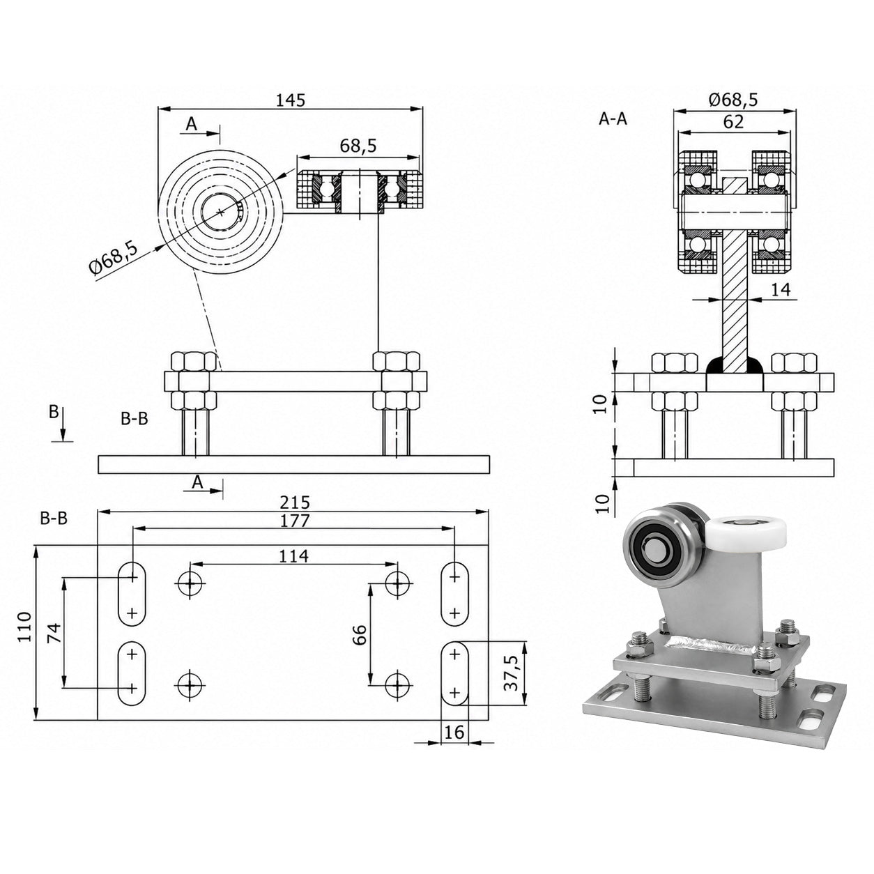 Torwagen für Schiebetore - für Profile 80 x 80 mm - Wandstärke 5 mm: R-3M-80
