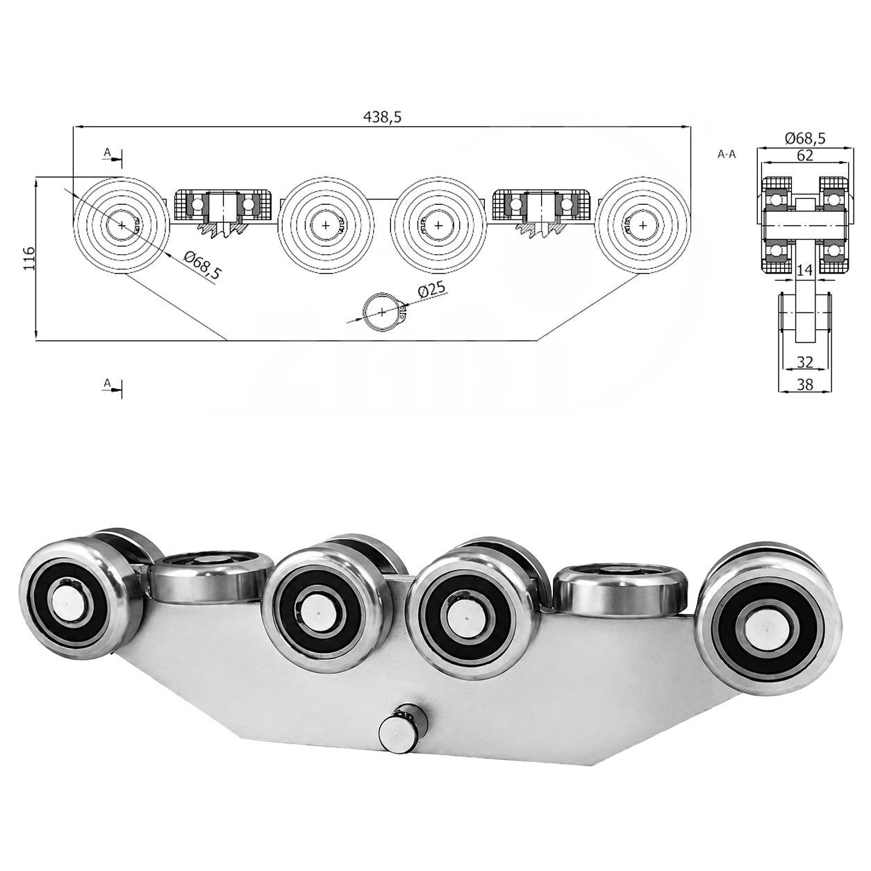 Torwagen für Schiebetore - für Profile 80 x 80 mm - Wandstärke 5 mm: WG-10MM-80