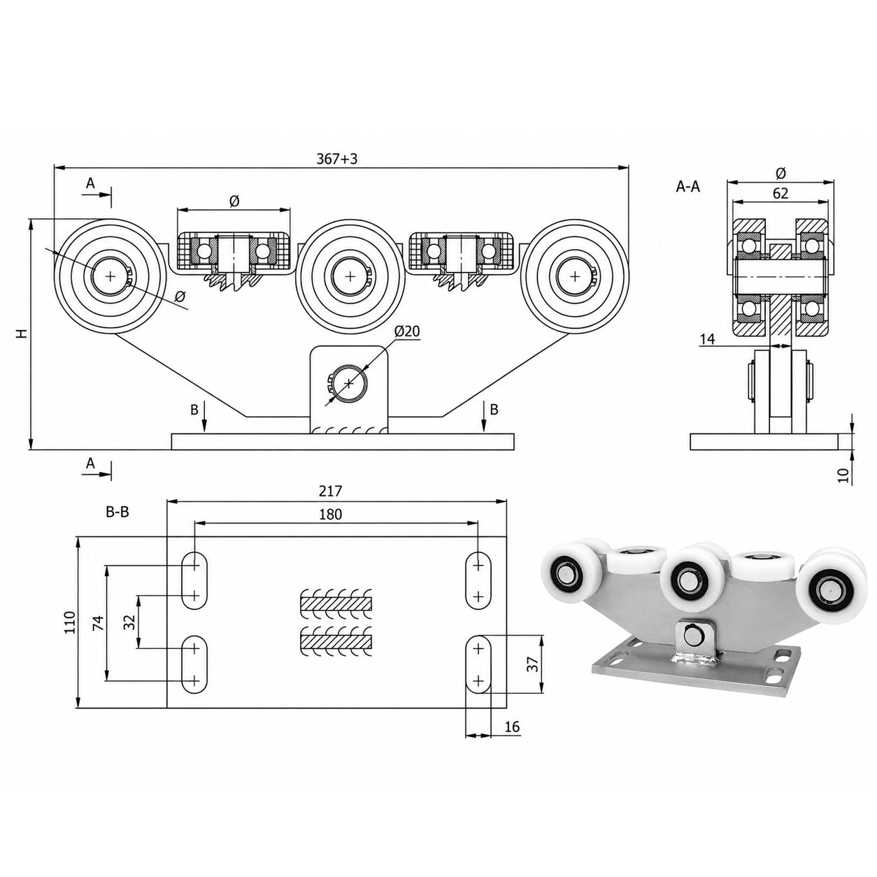 Torwagen für Schiebetore - für Profile 80 x 80 mm - Wandstärke 5 mm: W-8T-80