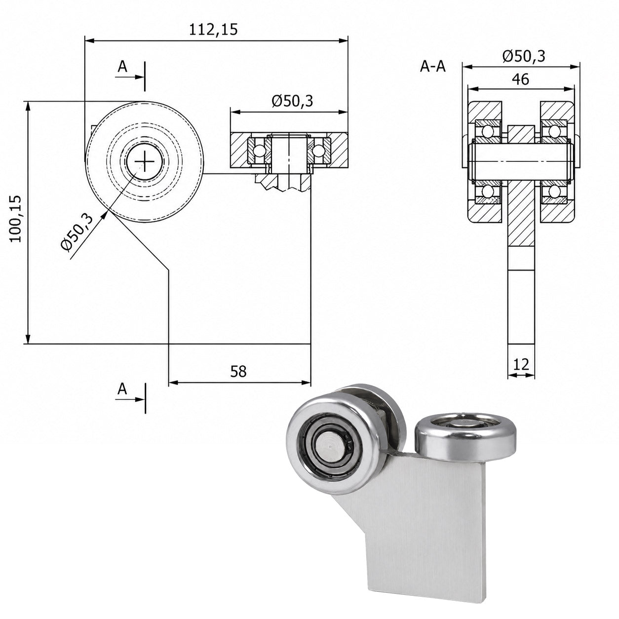 Torwagen für Schiebetore bis 180 °C – für Profile 60 × 60 mm – Wandstärke 3 mm: G-3MM-60E