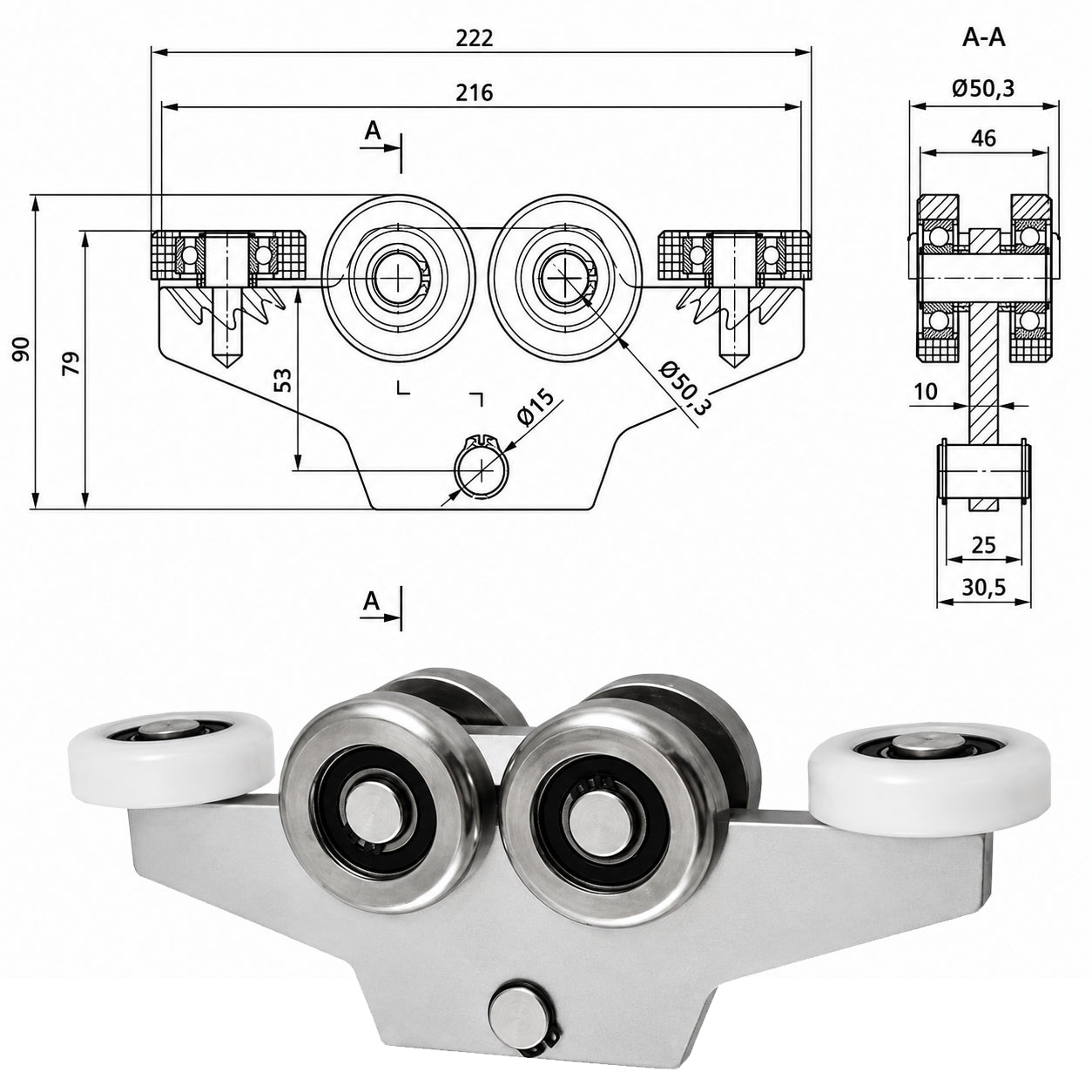 Torwagen für Schiebetore - für Profile 60 x 60 mm - Wandstärke 4 mm: WG-6M-60/4