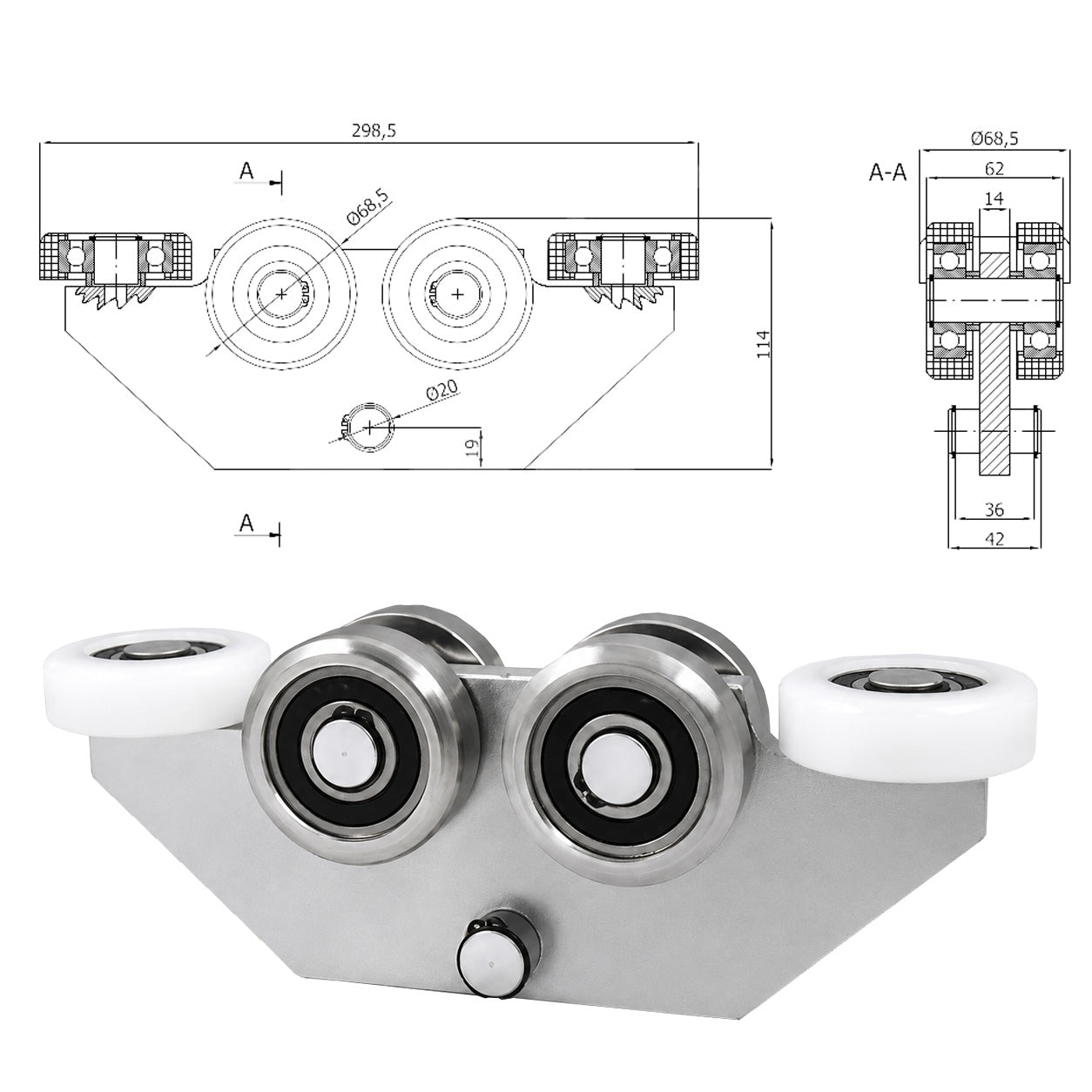 Torwagen für Schiebetore - für Profile 80 x 80 mm - Wandstärke 5 mm: WG-6M-80