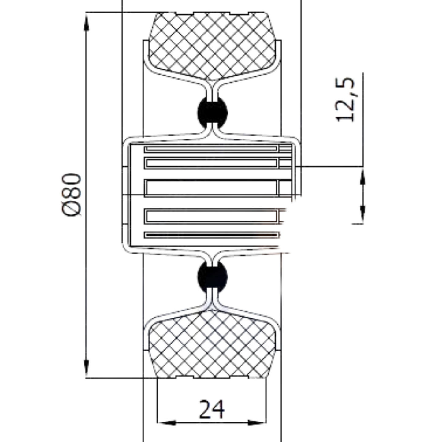 Ersatzrad Ø80 mm – Vollgummi Industrierad für Transportwagen, Code: 1