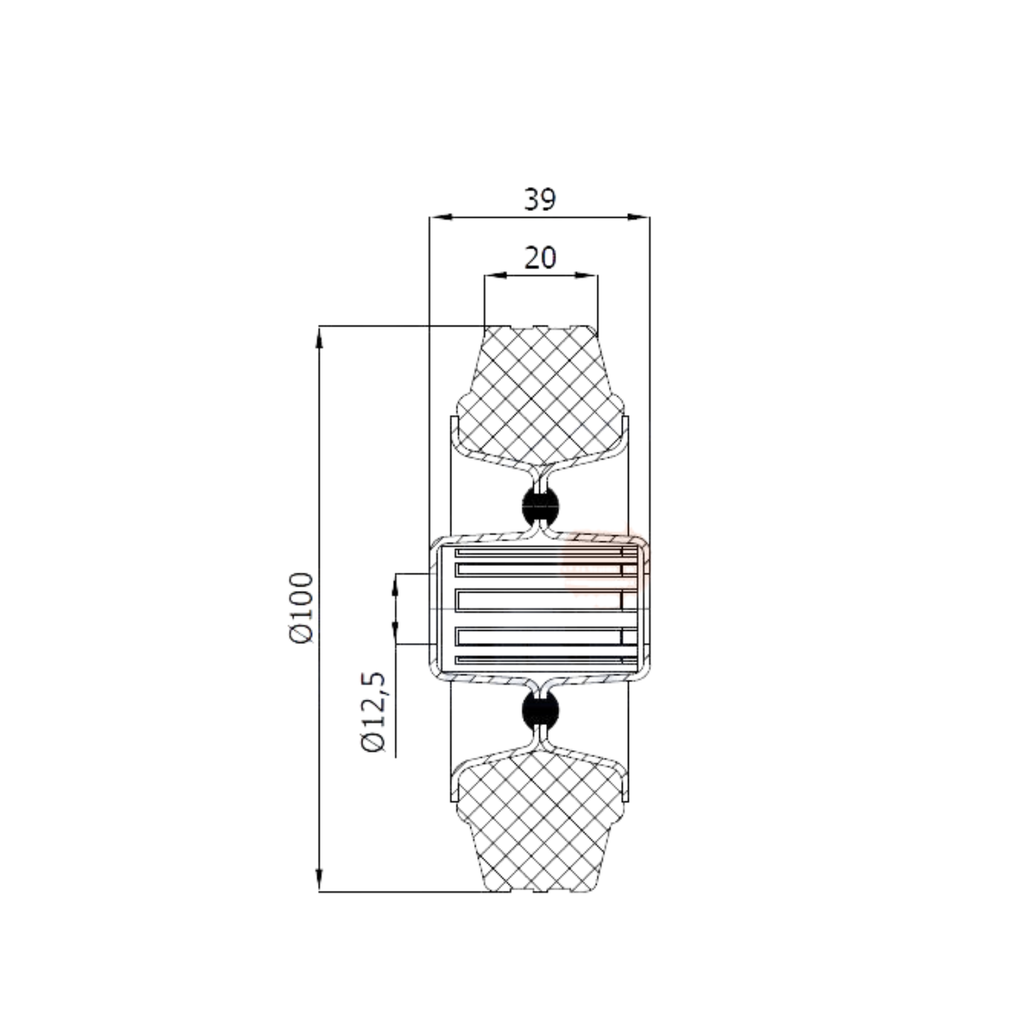 Ersatzrad Ø100 mm – Graues, nicht abfärbendes Vollgummi Industrierad für Transportwagen, Code: 10S