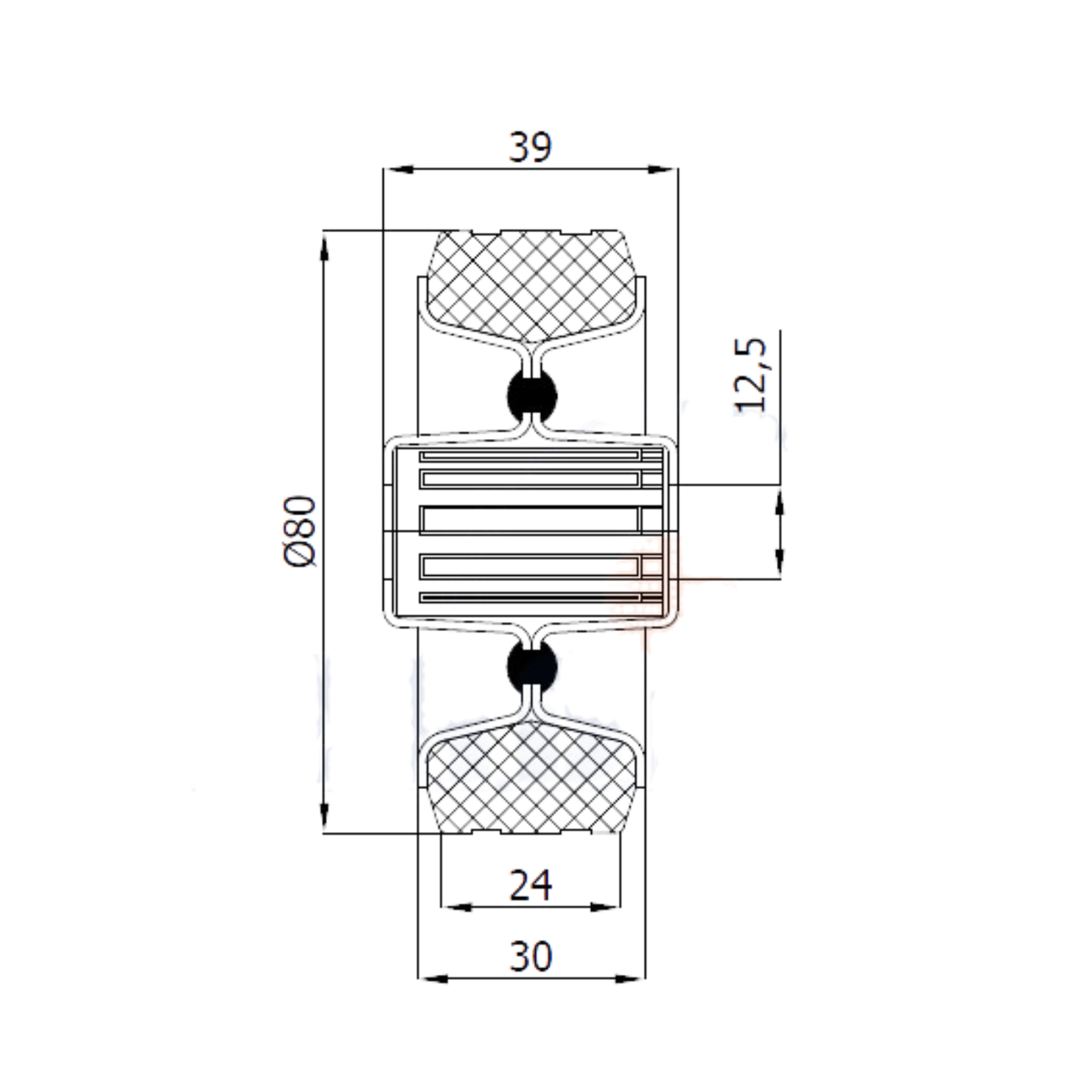 Ersatzrad Ø80 mm – Graues, nicht abfärbendes Vollgummi Industrierad für Transportwagen, Code: 1S