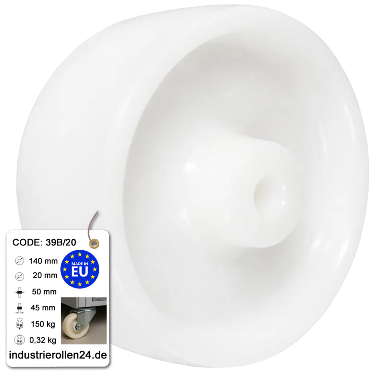 Transportrad Ø140 mm – Weißes Polyamidrad für Wagen, Code: 39B/20