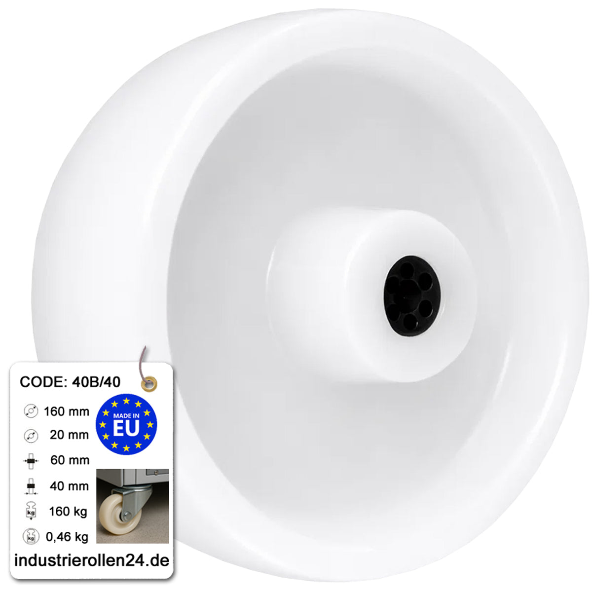 Transportrad Ø160 mm – Weißes Polyamidrad für Wagen, Code: 40B/40