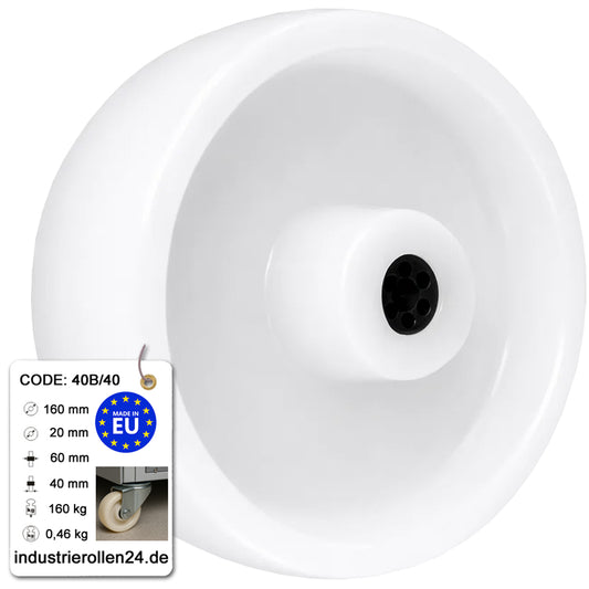 Transportrad Ø160 mm – Weißes Polyamidrad für Wagen, Code: 40B/40